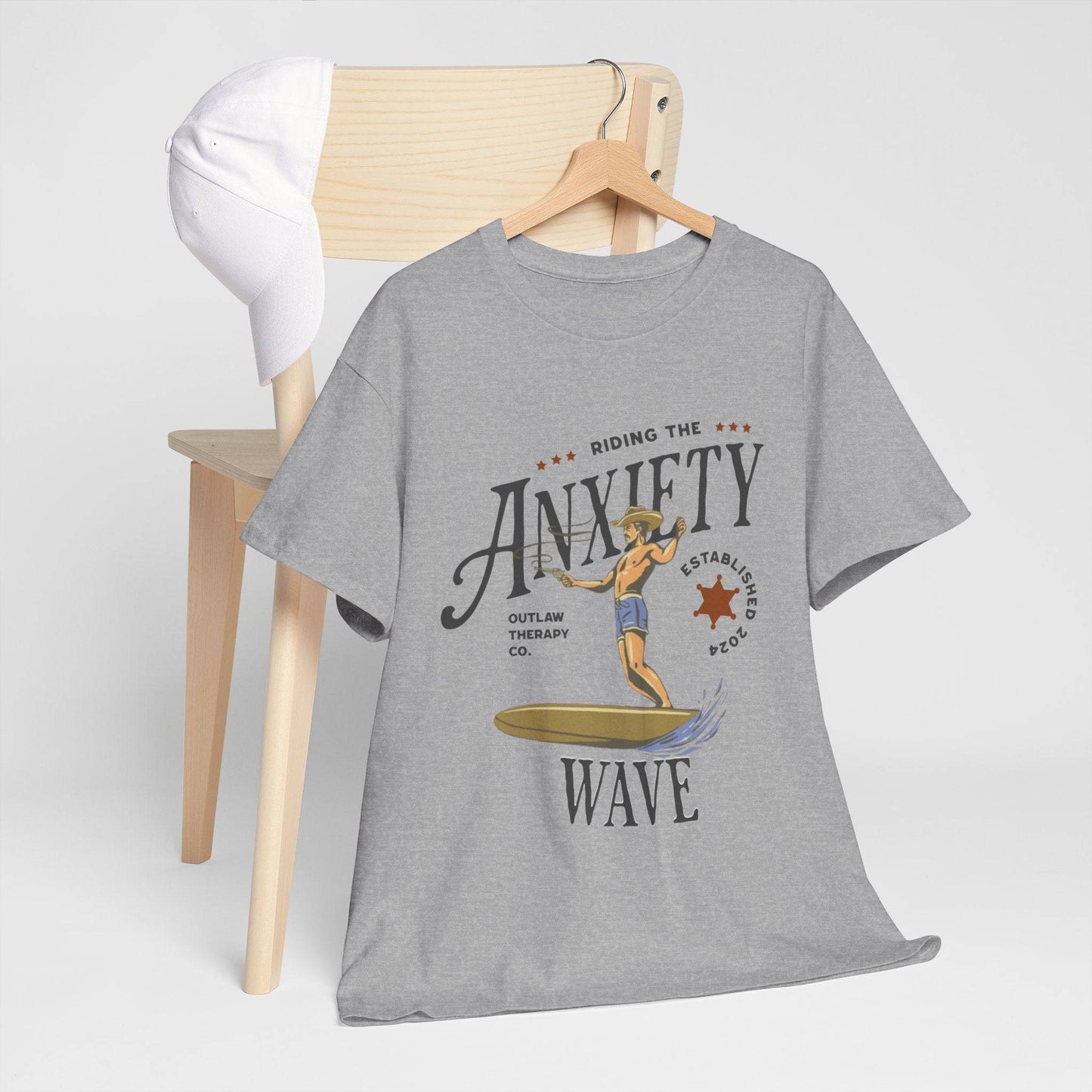 Riding the Anxiety Wave Unisex Heavy Cotton Tee - Relaxed Fit Stress Relief Shirt - Its Fine, I Am Fine