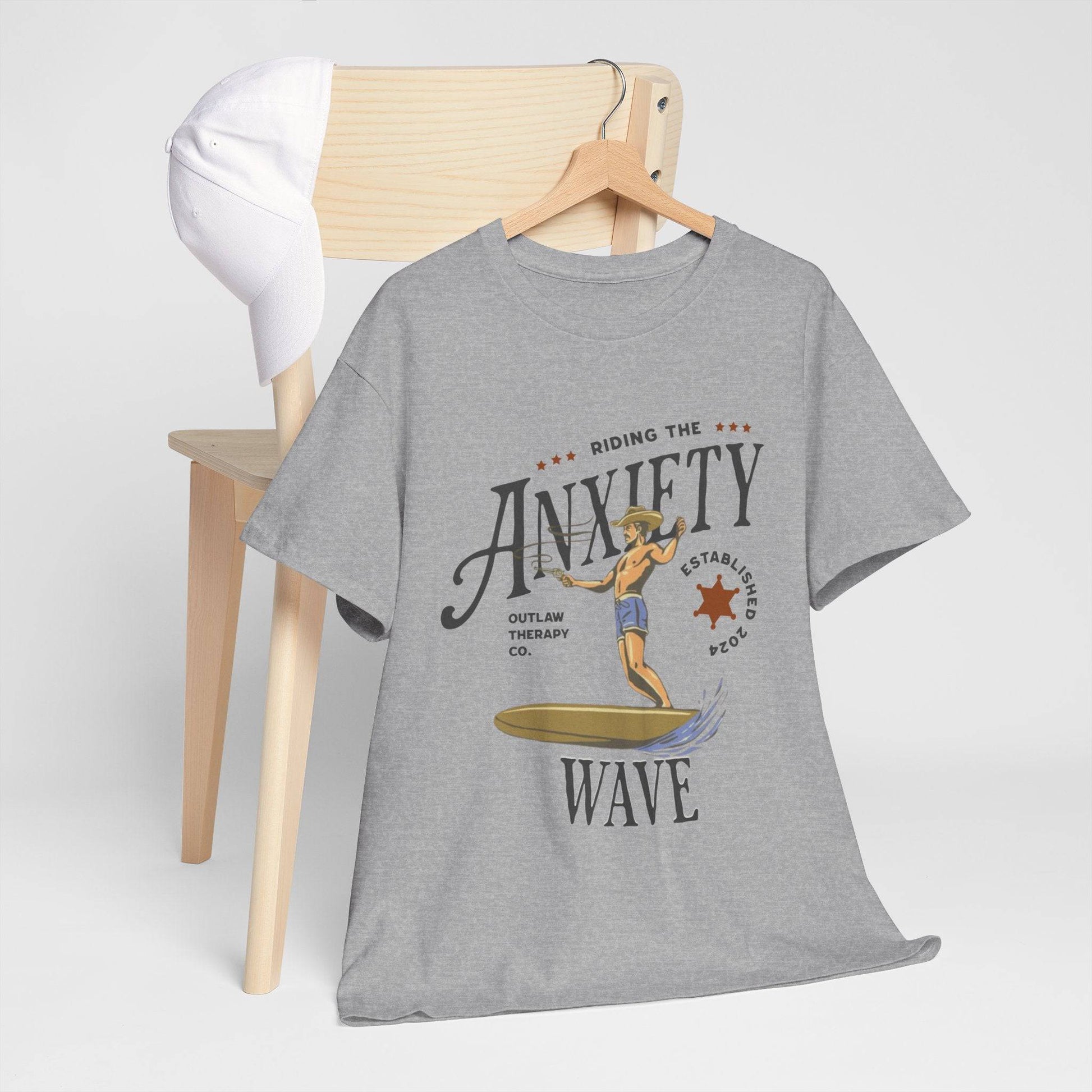 Riding the Anxiety Wave Unisex Heavy Cotton Tee - Relaxed Fit Stress Relief Shirt - Its Fine, I Am Fine