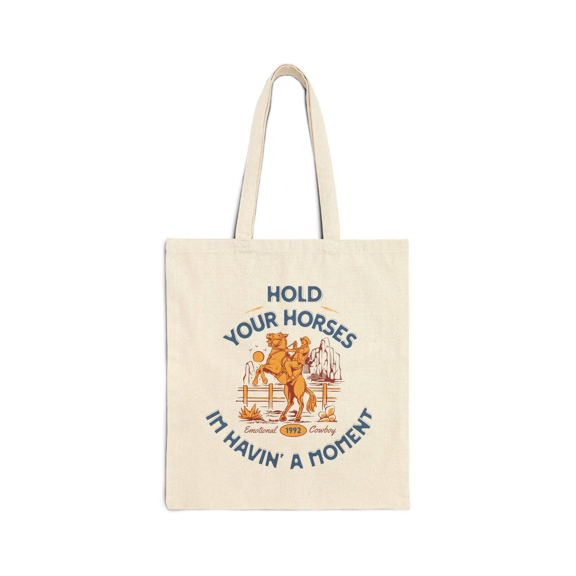 Rustic Canvas Tote Bag – "Hold Your Horses, I'm Havin' a Moment" – A Must-Have for Equestrian Enthusiasts - Its Fine, I Am Fine