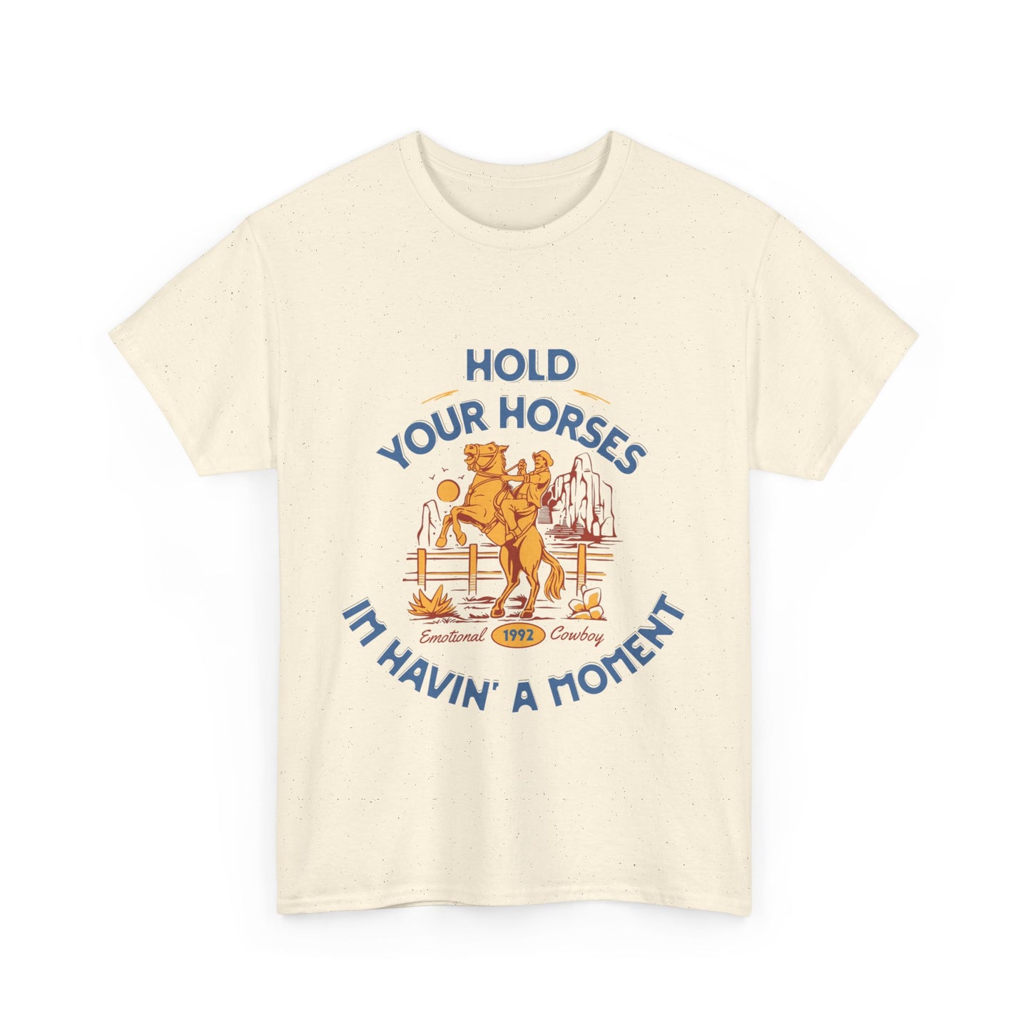 Hold Your Horses Vintage Western Tee – Funny Cowboy Graphic Shirt, Unisex Heavy Cotton