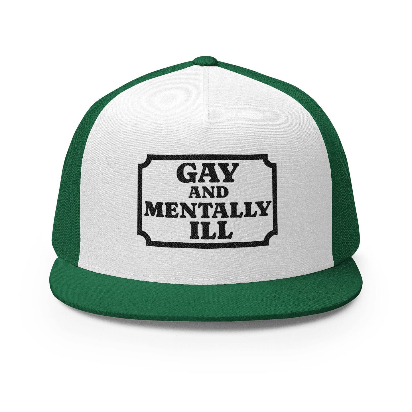 Pride & Mental Health 5 Panel Trucker Cap - Embroidered Supportive Hat - Its Fine, I Am Fine