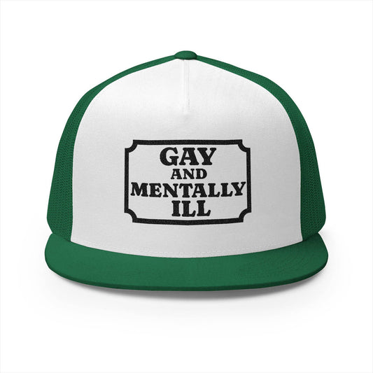 Pride & Mental Health 5 Panel Trucker Cap - Embroidered Supportive Hat - Its Fine, I Am Fine