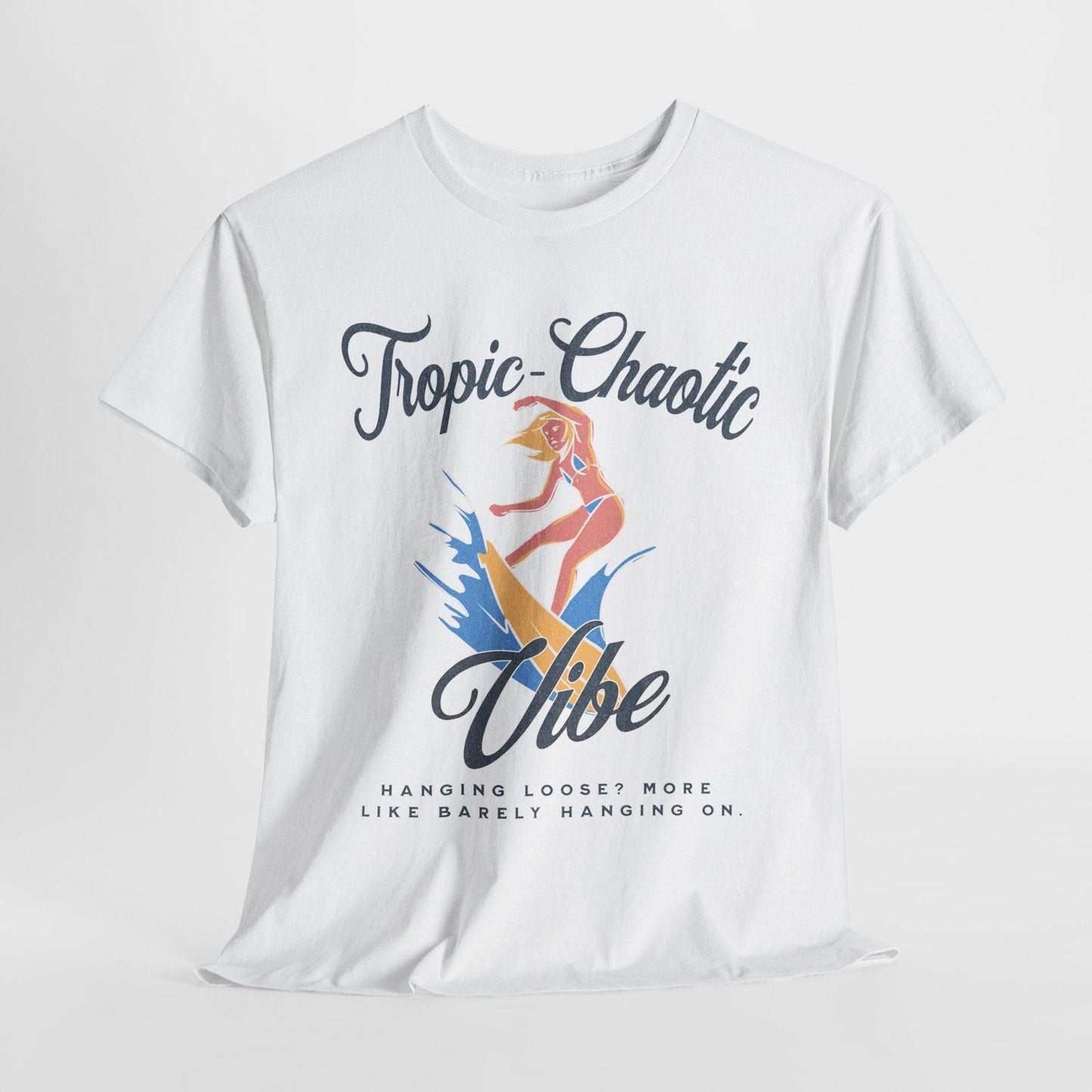 Tropic-Chaotic Vibe Unisex Heavy Cotton Tee – Funny Beach & Mental Health T-Shirt - Its Fine, I Am Fine