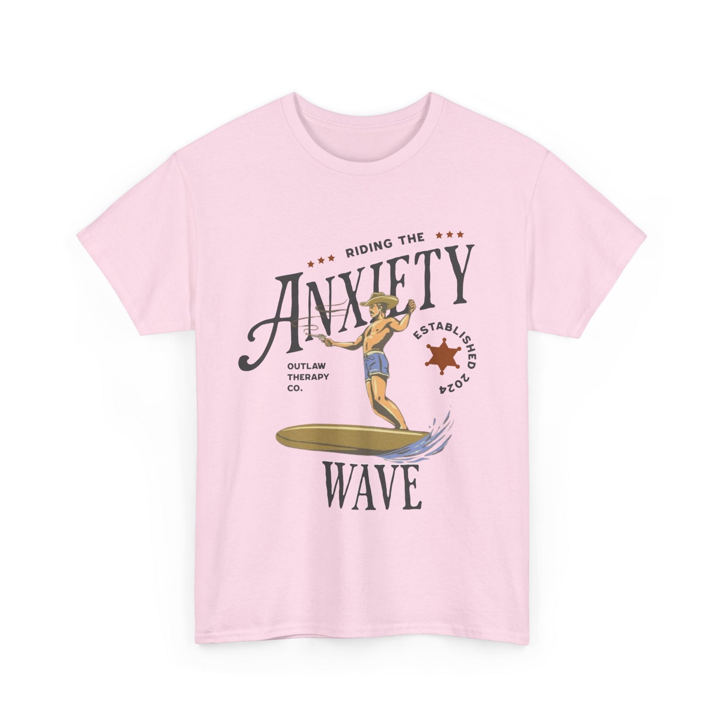Riding the Anxiety Wave Unisex Heavy Cotton Tee - Relaxed Fit Stress Relief Shirt