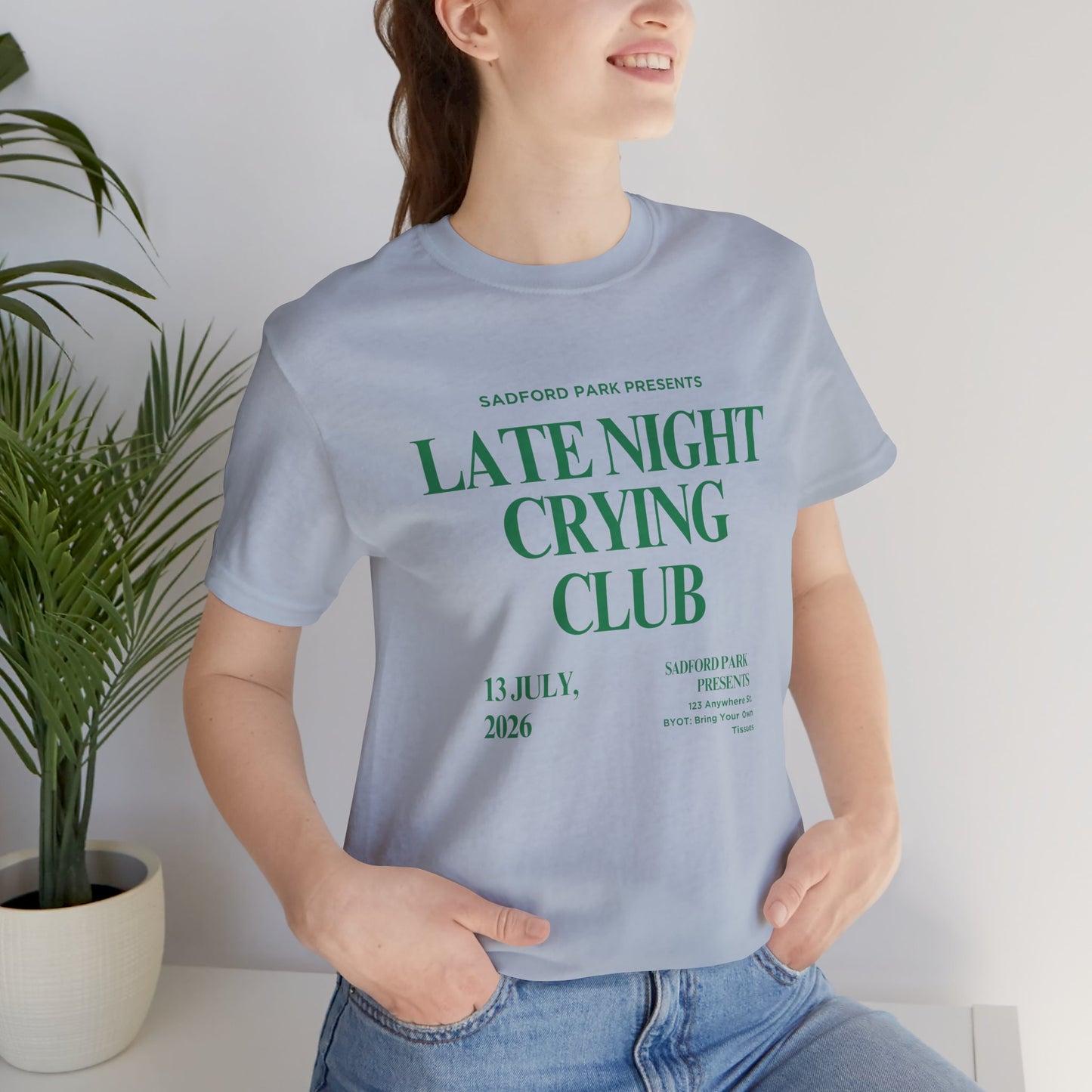 Late Night Crying Club Unisex Tee - Relaxed Fit Graphic T-Shirt for Comfort