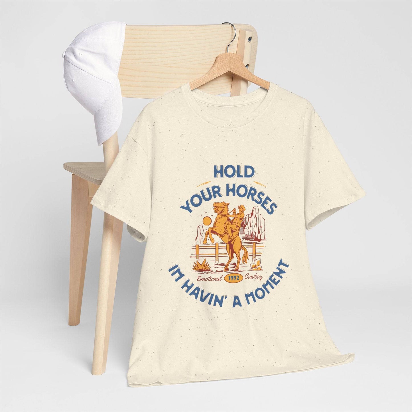 Hold Your Horses Vintage Western Tee – Funny Cowboy Graphic Shirt, Unisex Heavy Cotton - Its Fine, I Am Fine