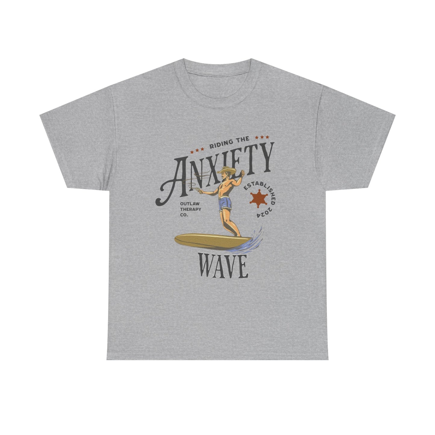 Riding the Anxiety Wave Unisex Heavy Cotton Tee - Relaxed Fit Stress Relief Shirt