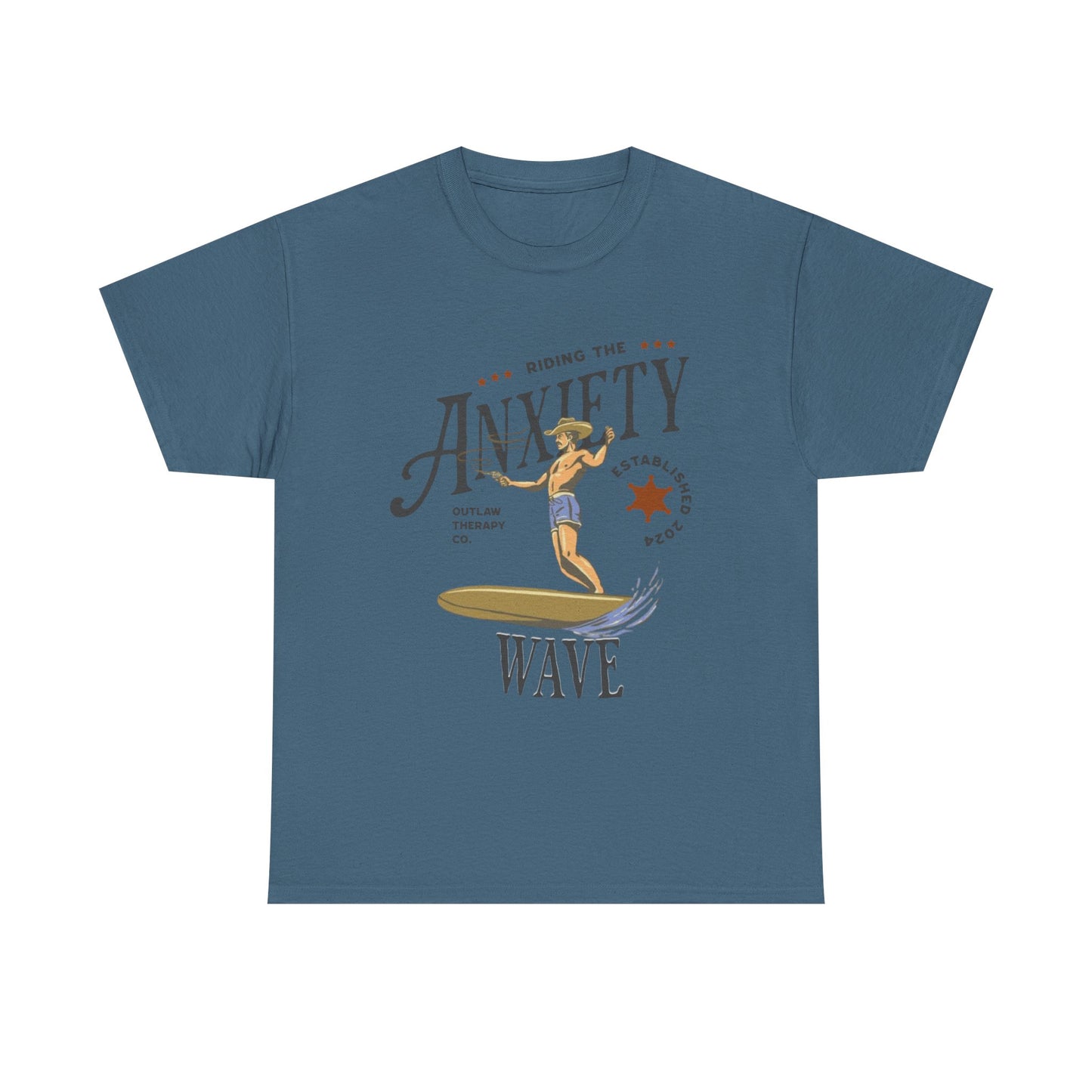 Riding the Anxiety Wave Unisex Heavy Cotton Tee - Relaxed Fit Stress Relief Shirt