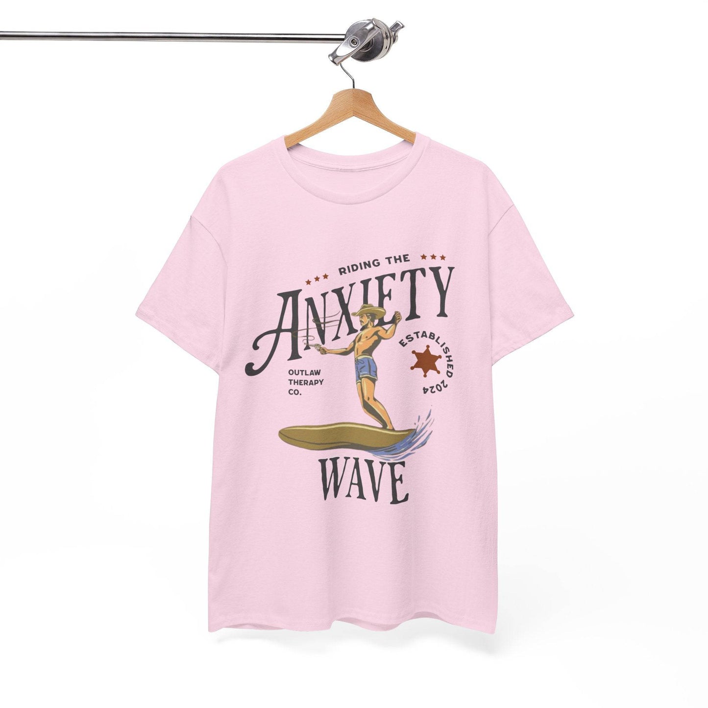 Riding the Anxiety Wave Unisex Heavy Cotton Tee - Relaxed Fit Stress Relief Shirt - Its Fine, I Am Fine