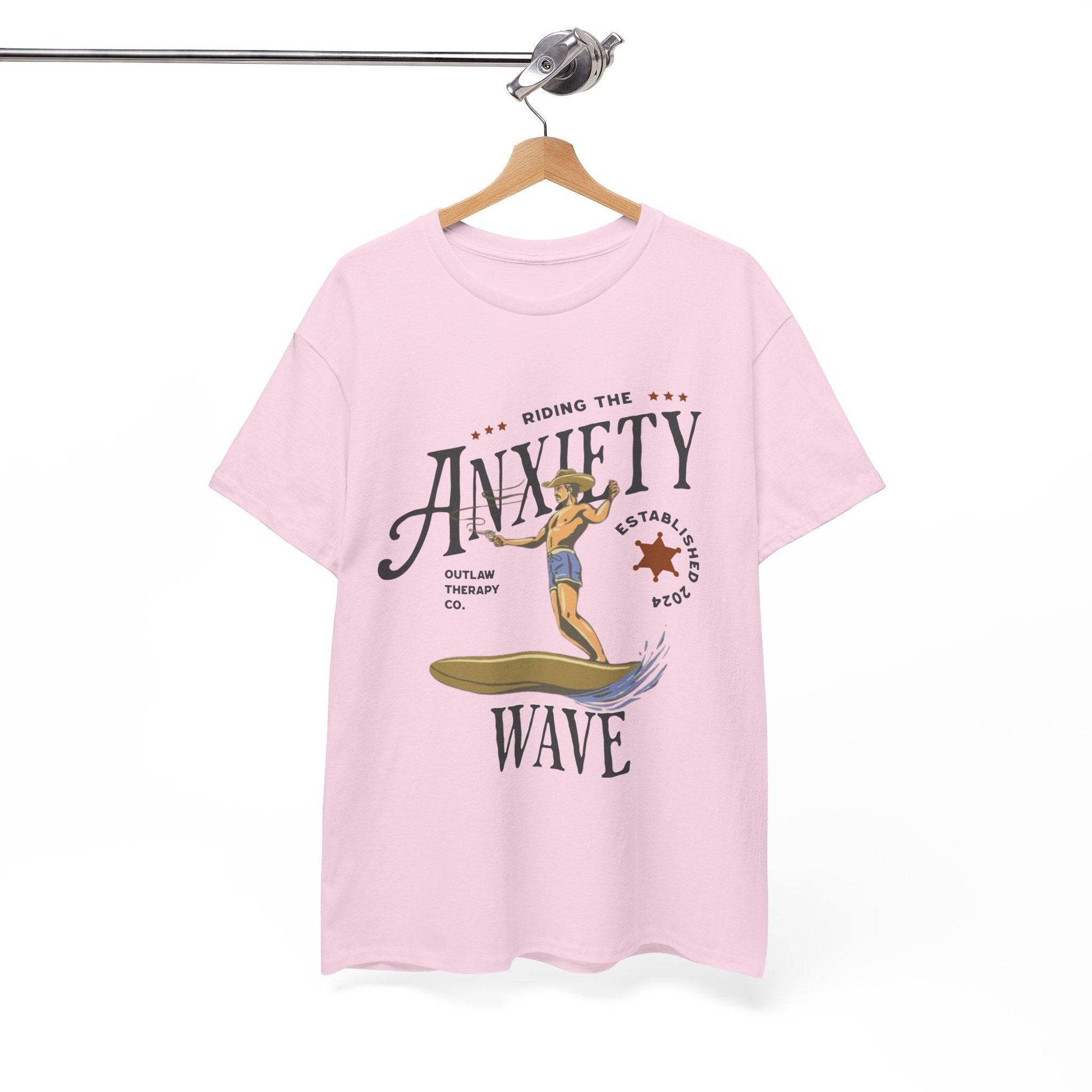 Riding the Anxiety Wave Unisex Heavy Cotton Tee - Relaxed Fit Stress Relief Shirt - Its Fine, I Am Fine