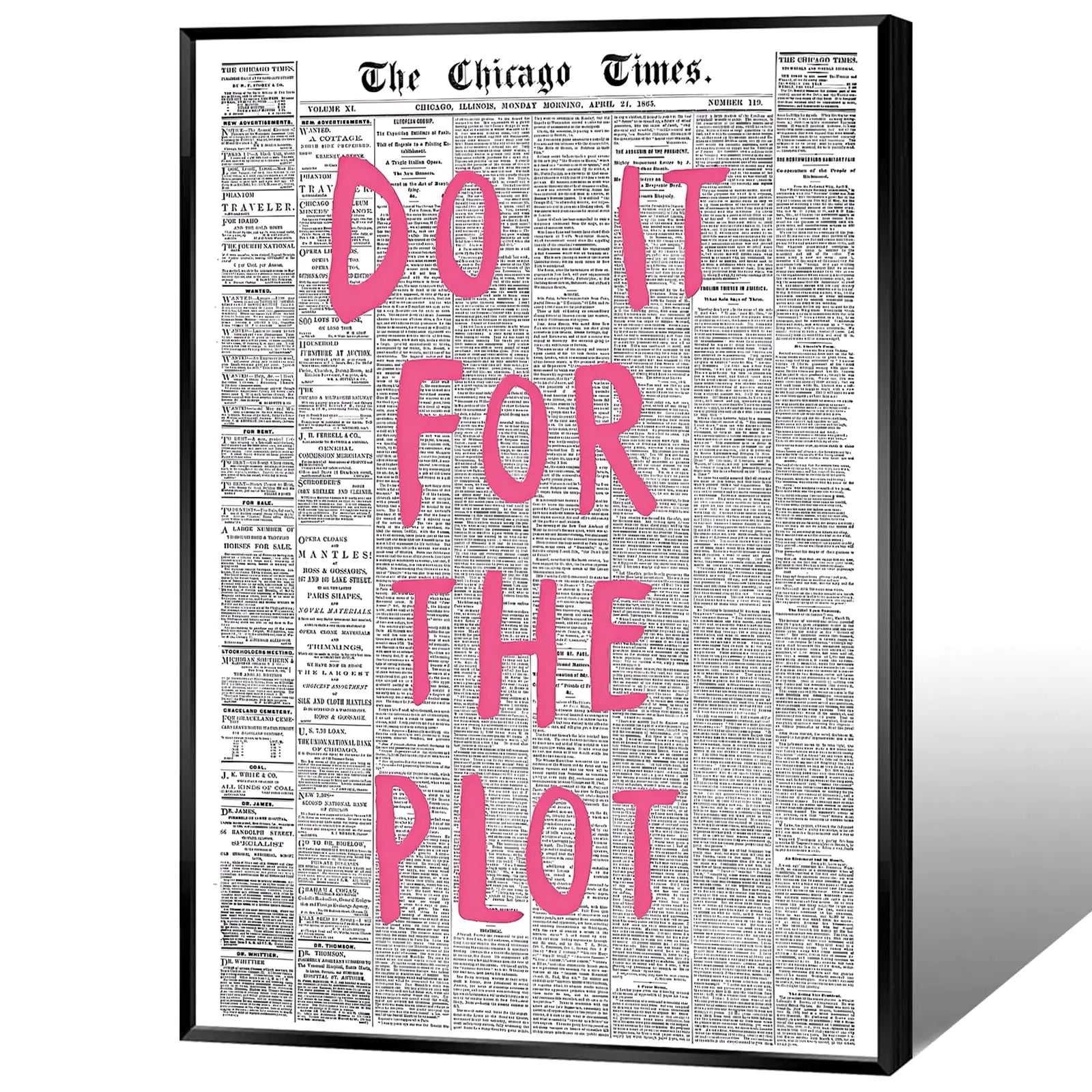 Vintage Chicago Newspaper Canvas – Retro Aesthetic Wall Art with Motivational Pink Quote! - Its Fine, I Am Fine