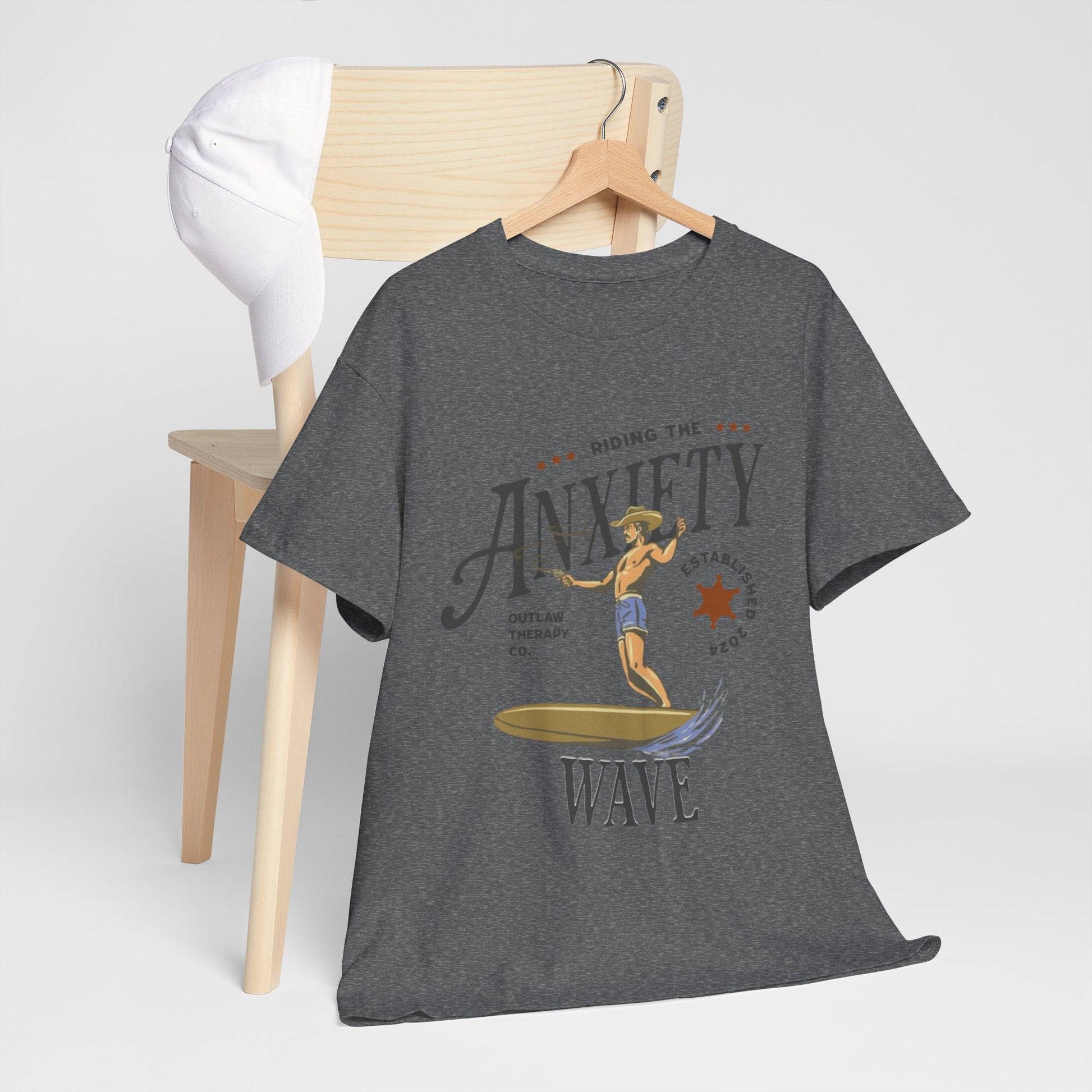Riding the Anxiety Wave Unisex Heavy Cotton Tee - Relaxed Fit Stress Relief Shirt - Its Fine, I Am Fine
