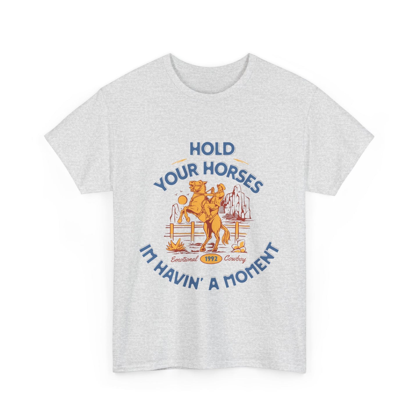 Hold Your Horses Vintage Western Tee – Funny Cowboy Graphic Shirt, Unisex Heavy Cotton