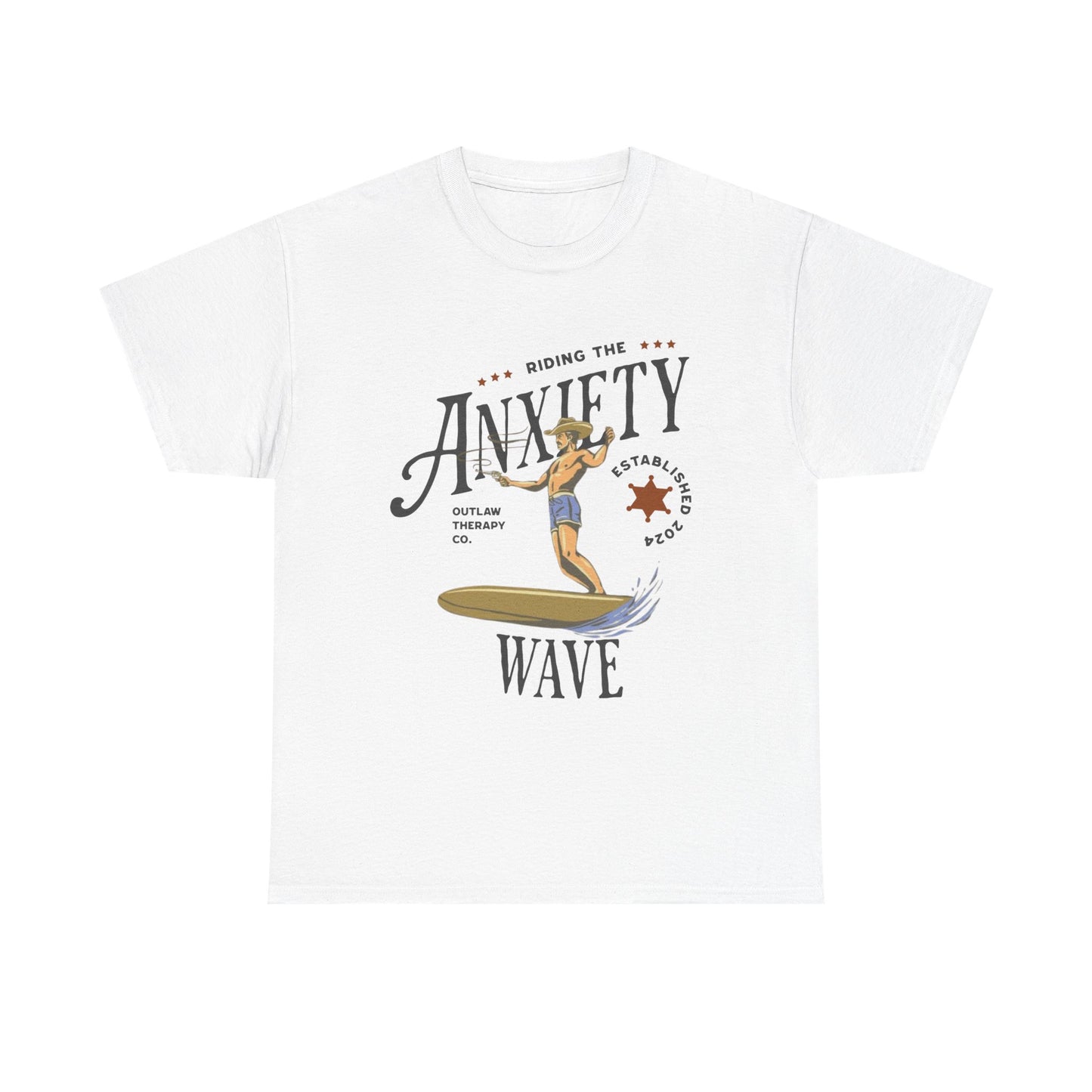 Riding the Anxiety Wave Unisex Heavy Cotton Tee - Relaxed Fit Stress Relief Shirt