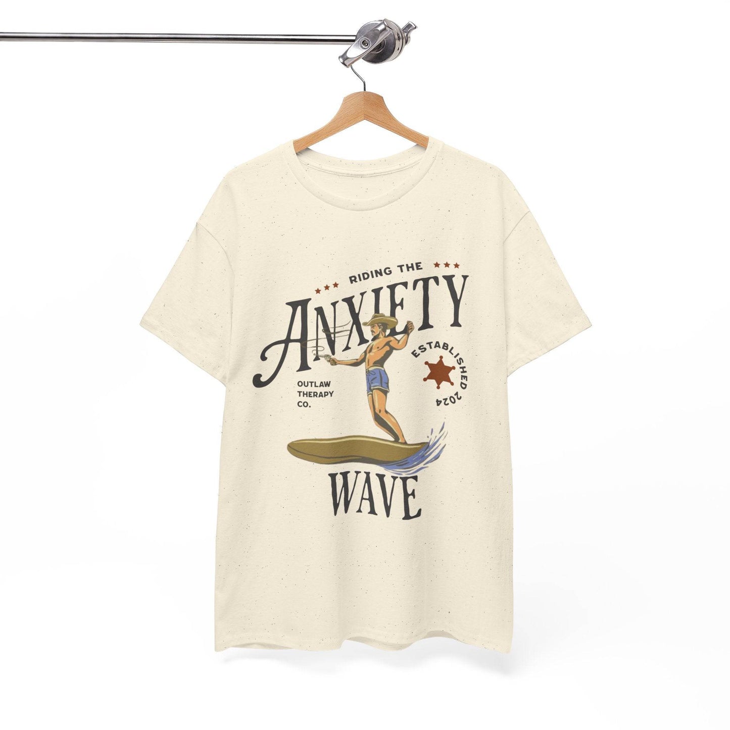 Riding the Anxiety Wave Unisex Heavy Cotton Tee - Relaxed Fit Stress Relief Shirt - Its Fine, I Am Fine