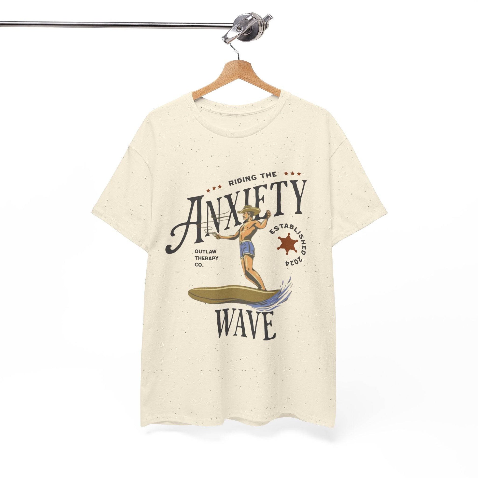 Riding the Anxiety Wave Unisex Heavy Cotton Tee - Relaxed Fit Stress Relief Shirt - Its Fine, I Am Fine