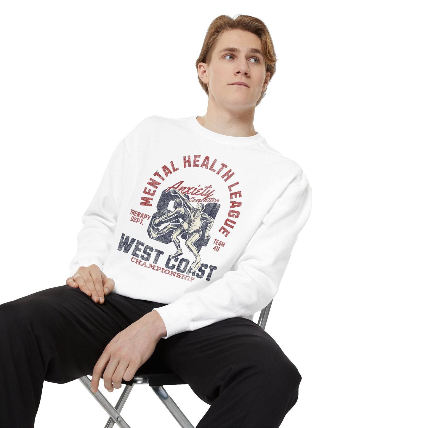 Mental Health League Unisex Garment-Dyed Sweatshirt - Anxiety Support Apparel - Its Fine, I Am Fine