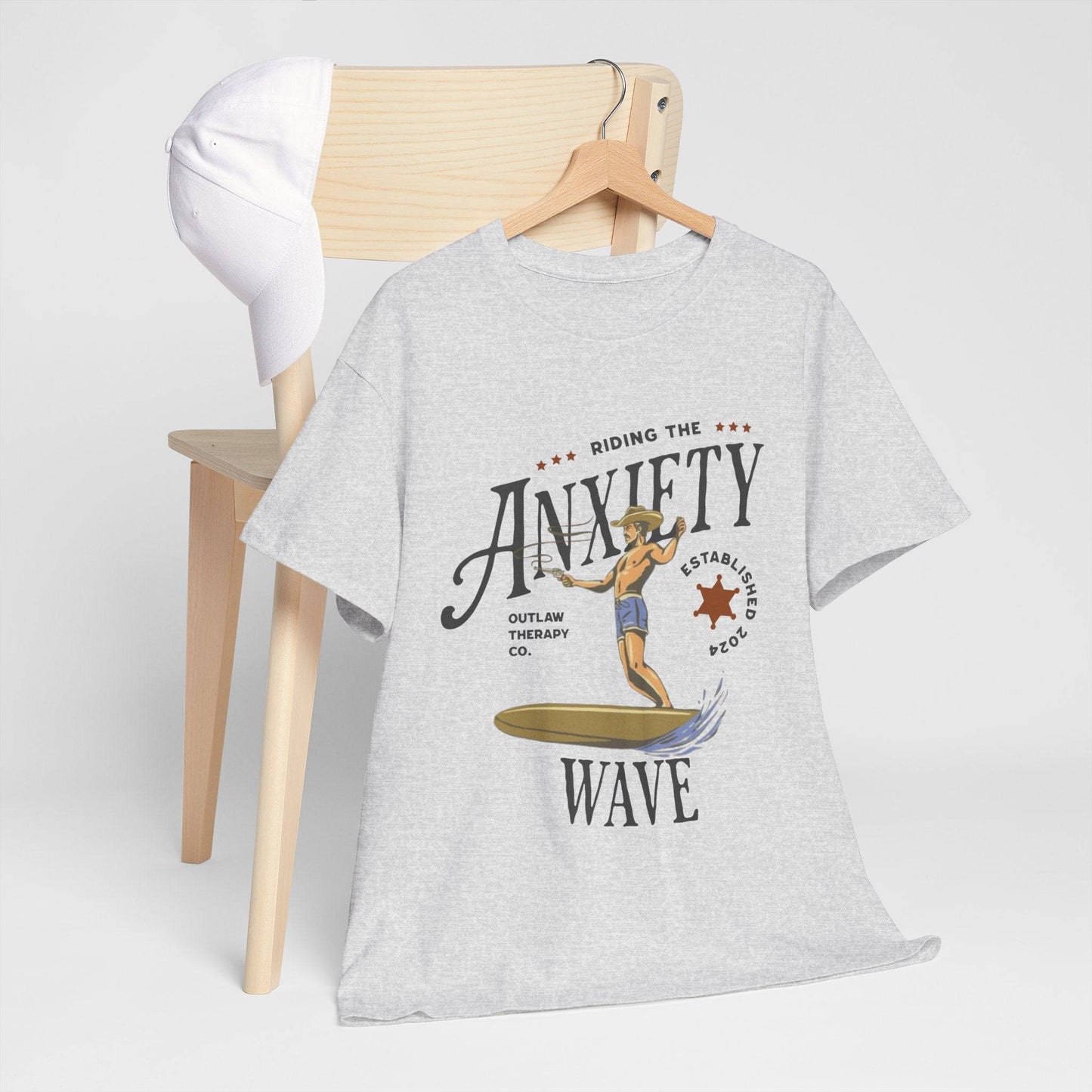 Riding the Anxiety Wave Unisex Heavy Cotton Tee - Relaxed Fit Stress Relief Shirt - Its Fine, I Am Fine
