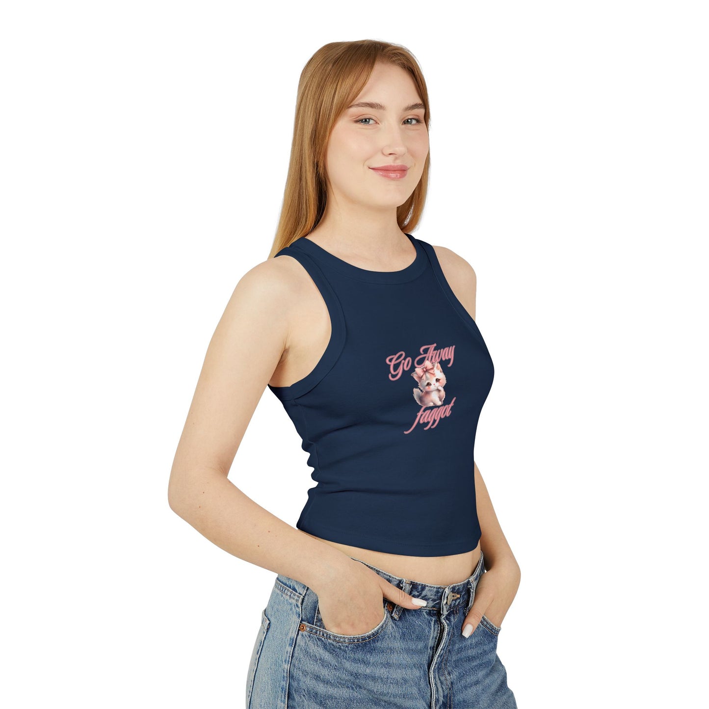 Cute & Sassy ‘Go Away’ Graphic Racer Tank Top for Women - Its Fine, I Am Fine