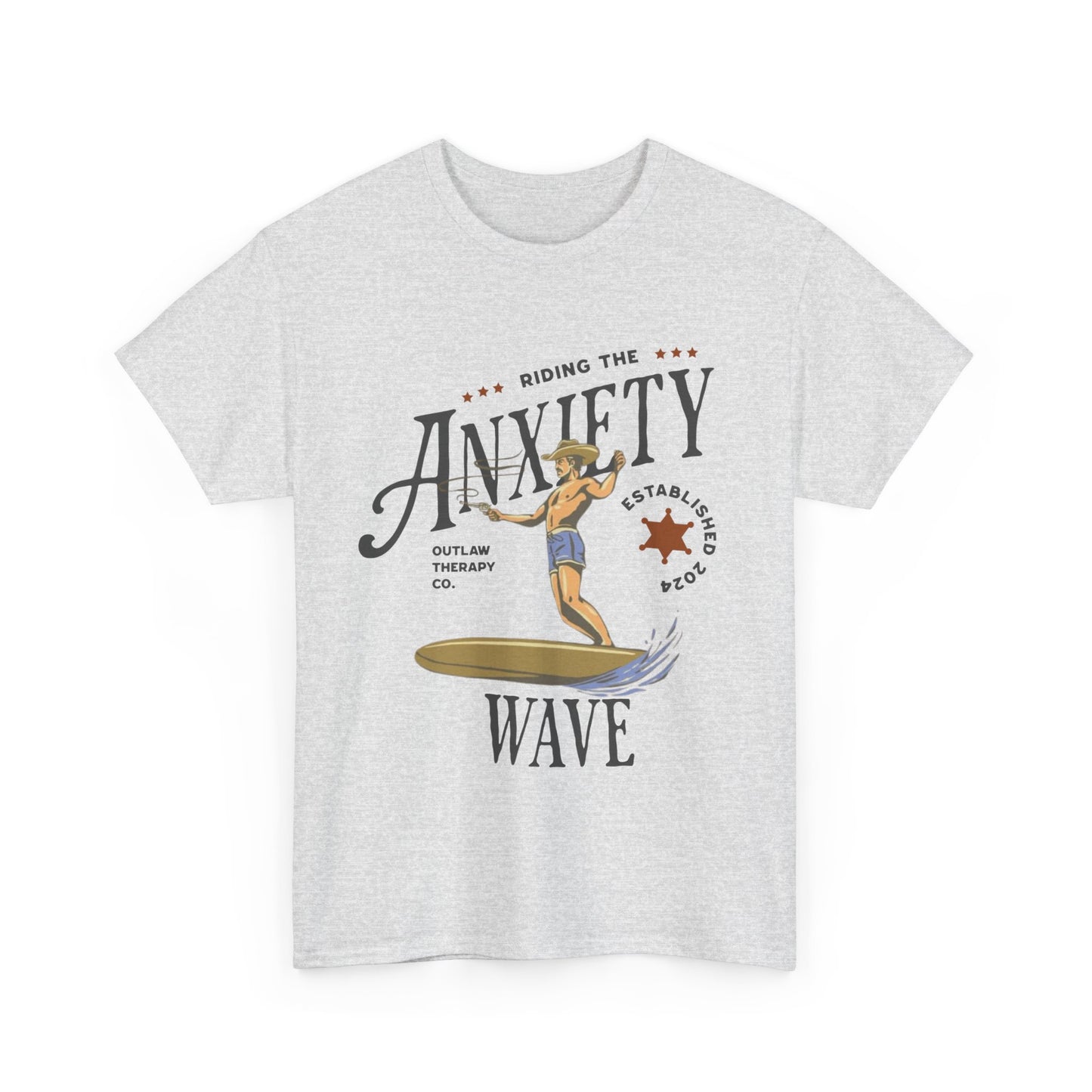 Riding the Anxiety Wave Unisex Heavy Cotton Tee - Relaxed Fit Stress Relief Shirt