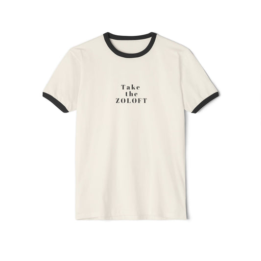 ZOLOFT Unisex Ringer T-Shirt - Retro Style Tee, Mental Health Awareness Gift, Casual Wear - Its Fine, I Am Fine
