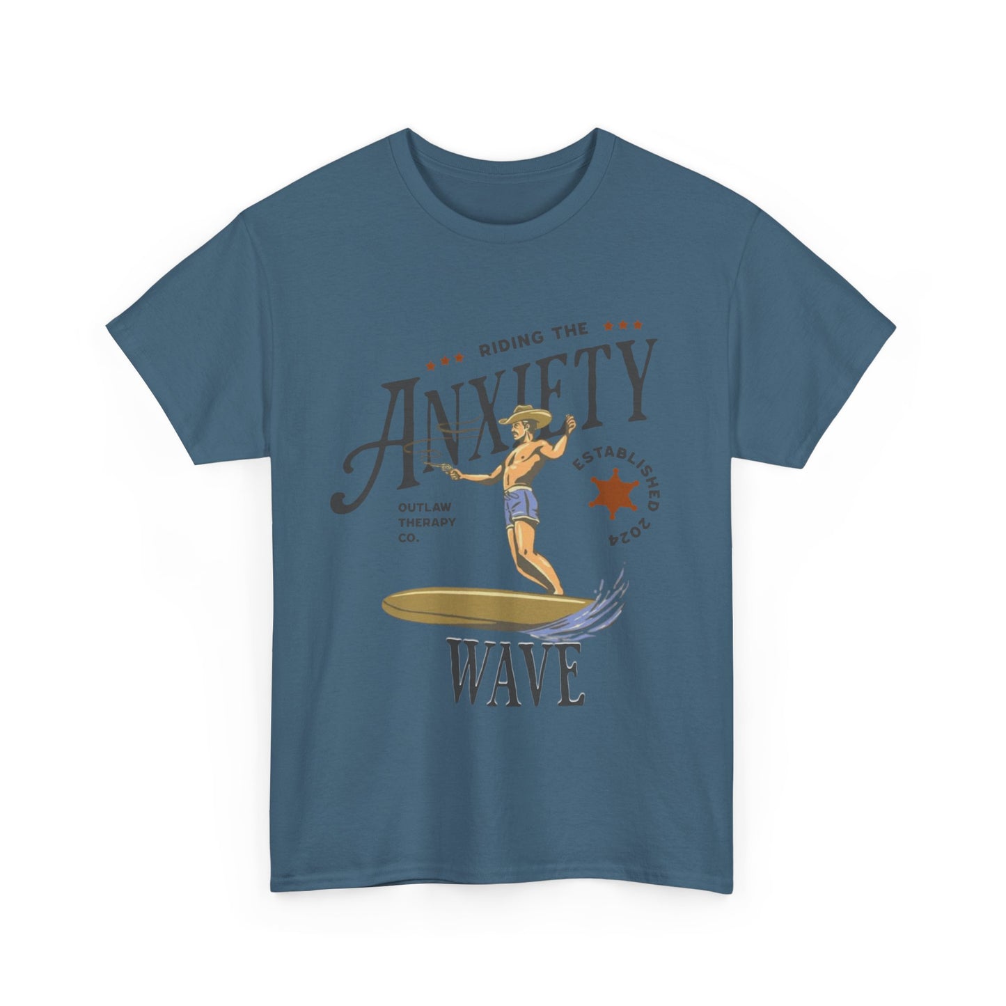 Riding the Anxiety Wave Unisex Heavy Cotton Tee - Relaxed Fit Stress Relief Shirt