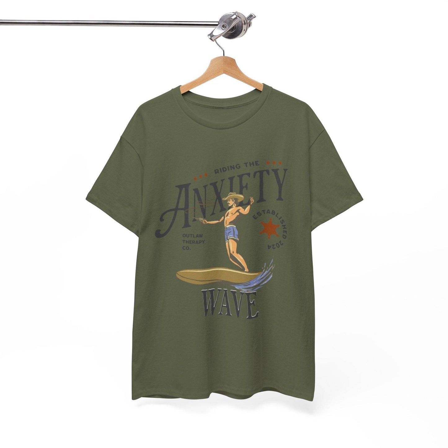 Riding the Anxiety Wave Unisex Heavy Cotton Tee - Relaxed Fit Stress Relief Shirt - Its Fine, I Am Fine