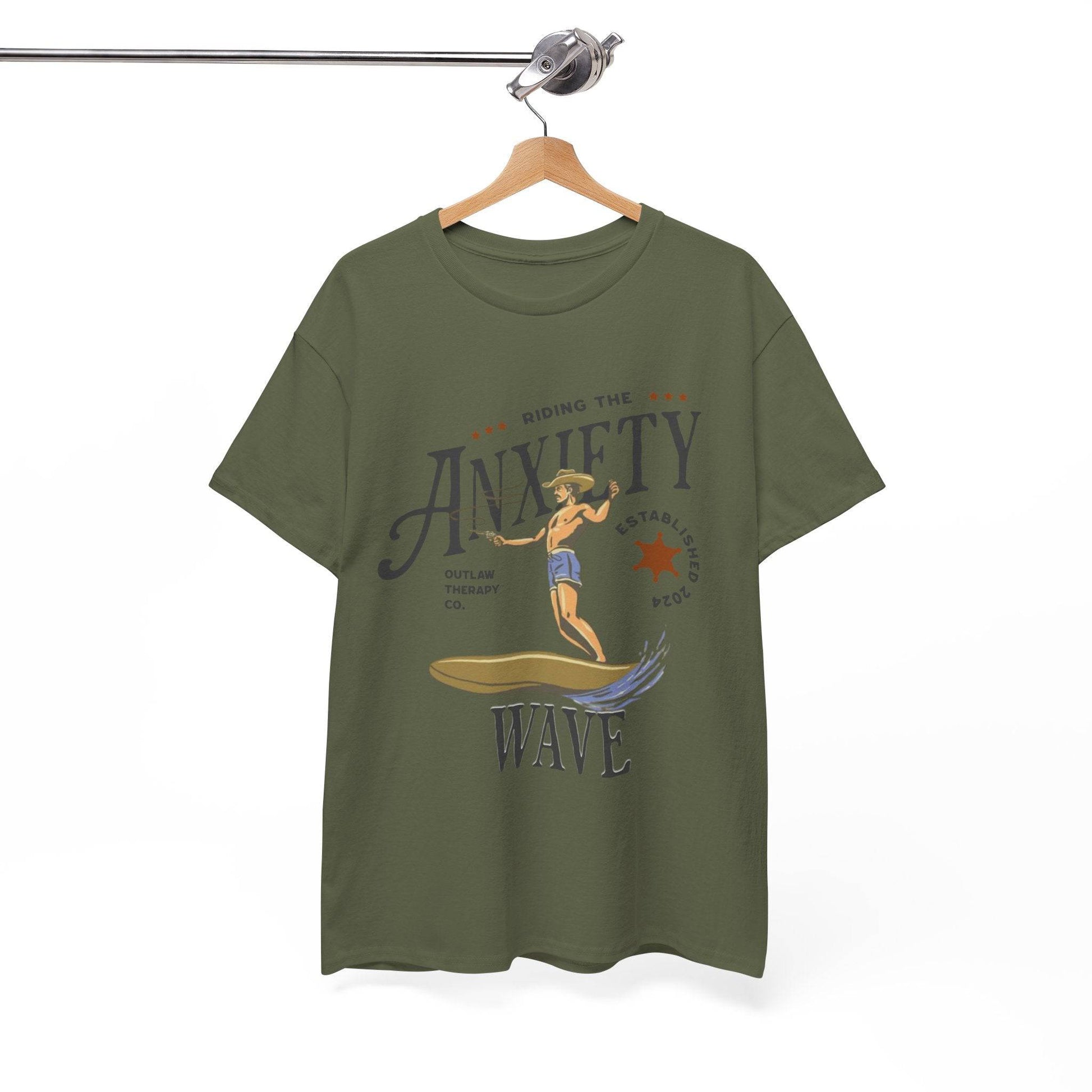 Riding the Anxiety Wave Unisex Heavy Cotton Tee - Relaxed Fit Stress Relief Shirt - Its Fine, I Am Fine