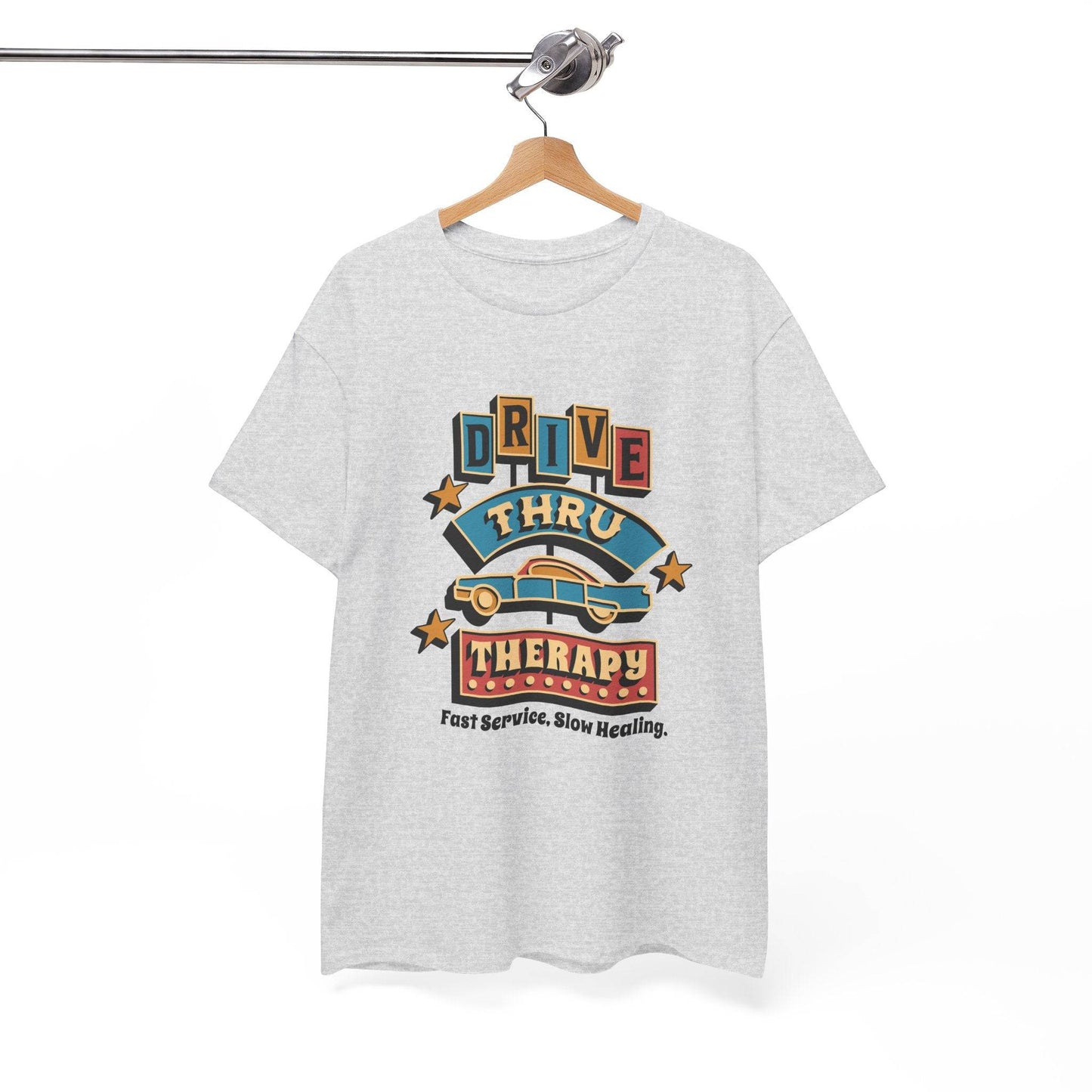 Drive Thru Therapy Unisex Heavy Cotton Tee - Fast Service, Slow Healing - Its Fine, I Am Fine