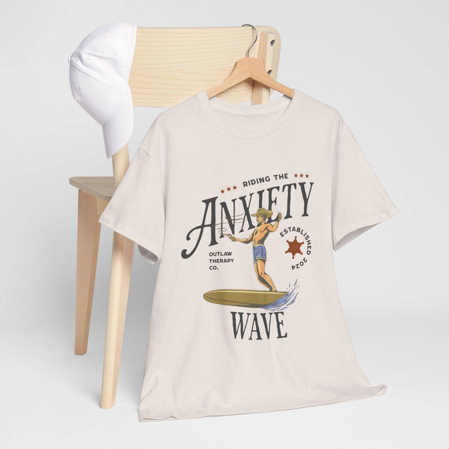 Riding the Anxiety Wave Unisex Heavy Cotton Tee - Relaxed Fit Stress Relief Shirt - Its Fine, I Am Fine