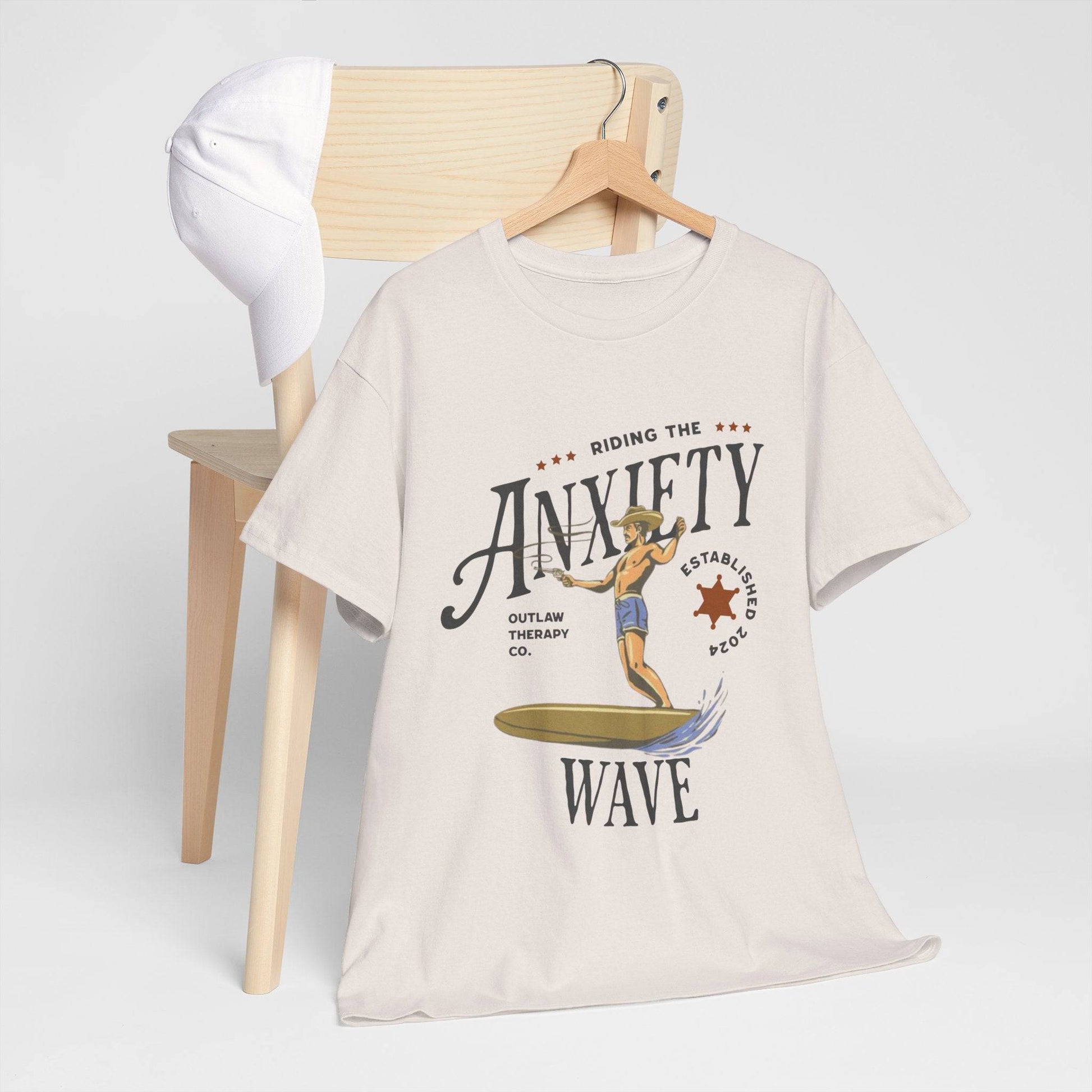 Riding the Anxiety Wave Unisex Heavy Cotton Tee - Relaxed Fit Stress Relief Shirt - Its Fine, I Am Fine