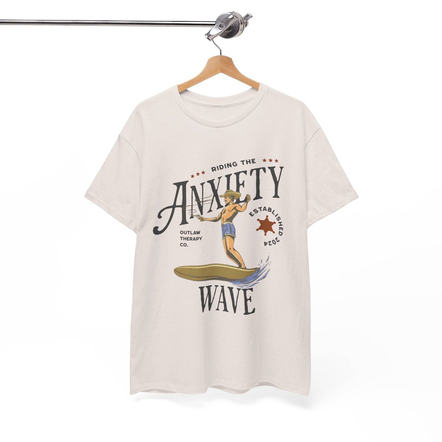 Riding the Anxiety Wave Unisex Heavy Cotton Tee - Relaxed Fit Stress Relief Shirt - Its Fine, I Am Fine