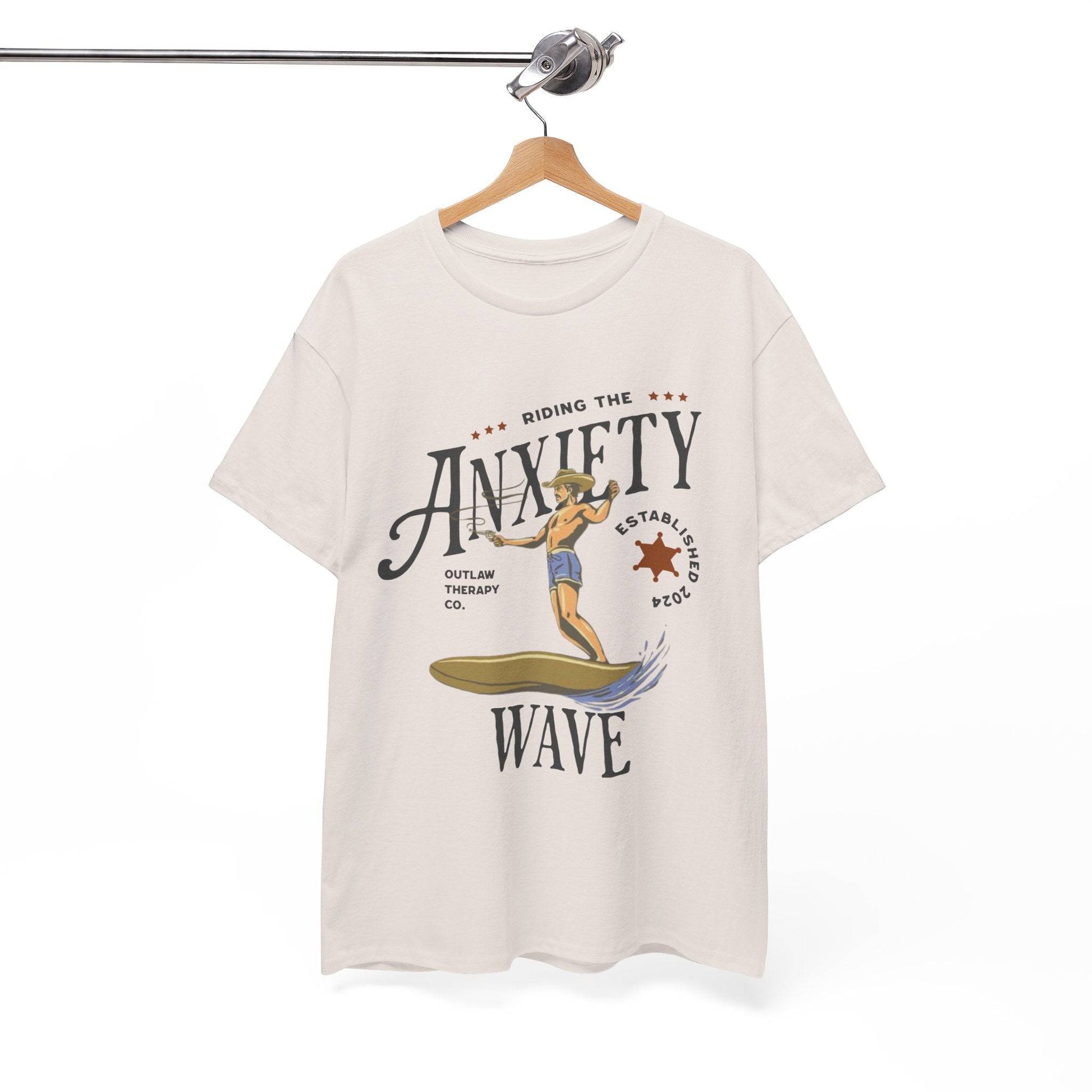 Riding the Anxiety Wave Unisex Heavy Cotton Tee - Relaxed Fit Stress Relief Shirt - Its Fine, I Am Fine