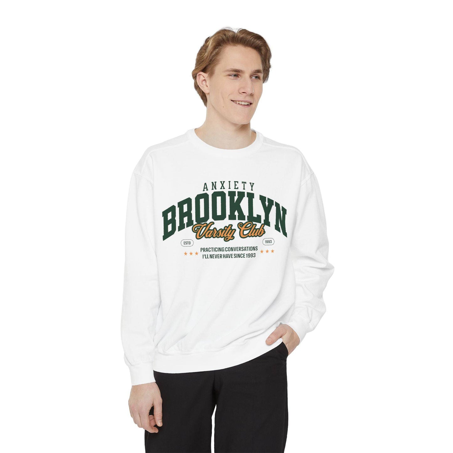 Brooklyn Anxiety Varsity Club Sweatshirt – Vintage Unisex Crewneck | Cozy, Soft & Stylish - Its Fine, I Am Fine