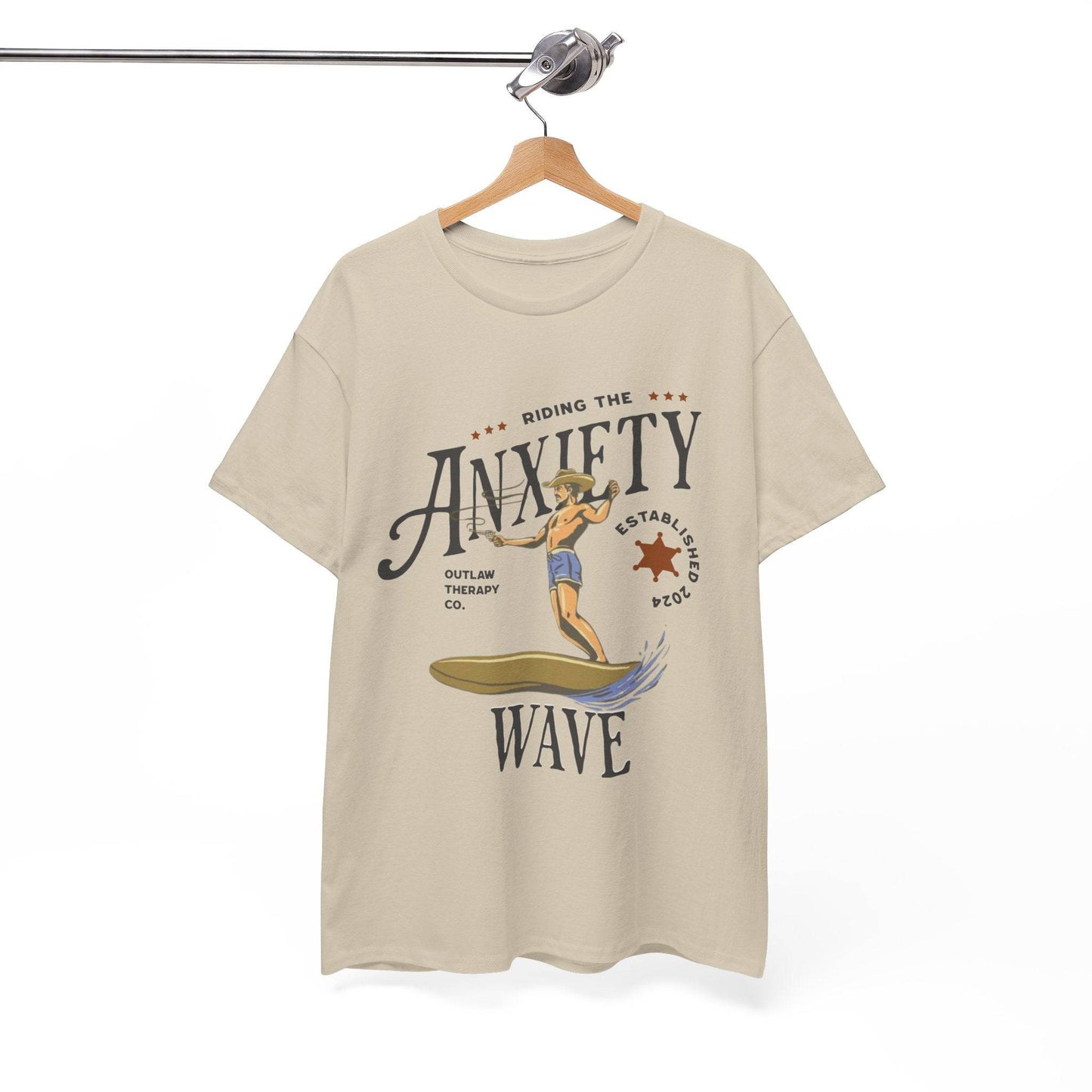 Riding the Anxiety Wave Unisex Heavy Cotton Tee - Relaxed Fit Stress Relief Shirt - Its Fine, I Am Fine