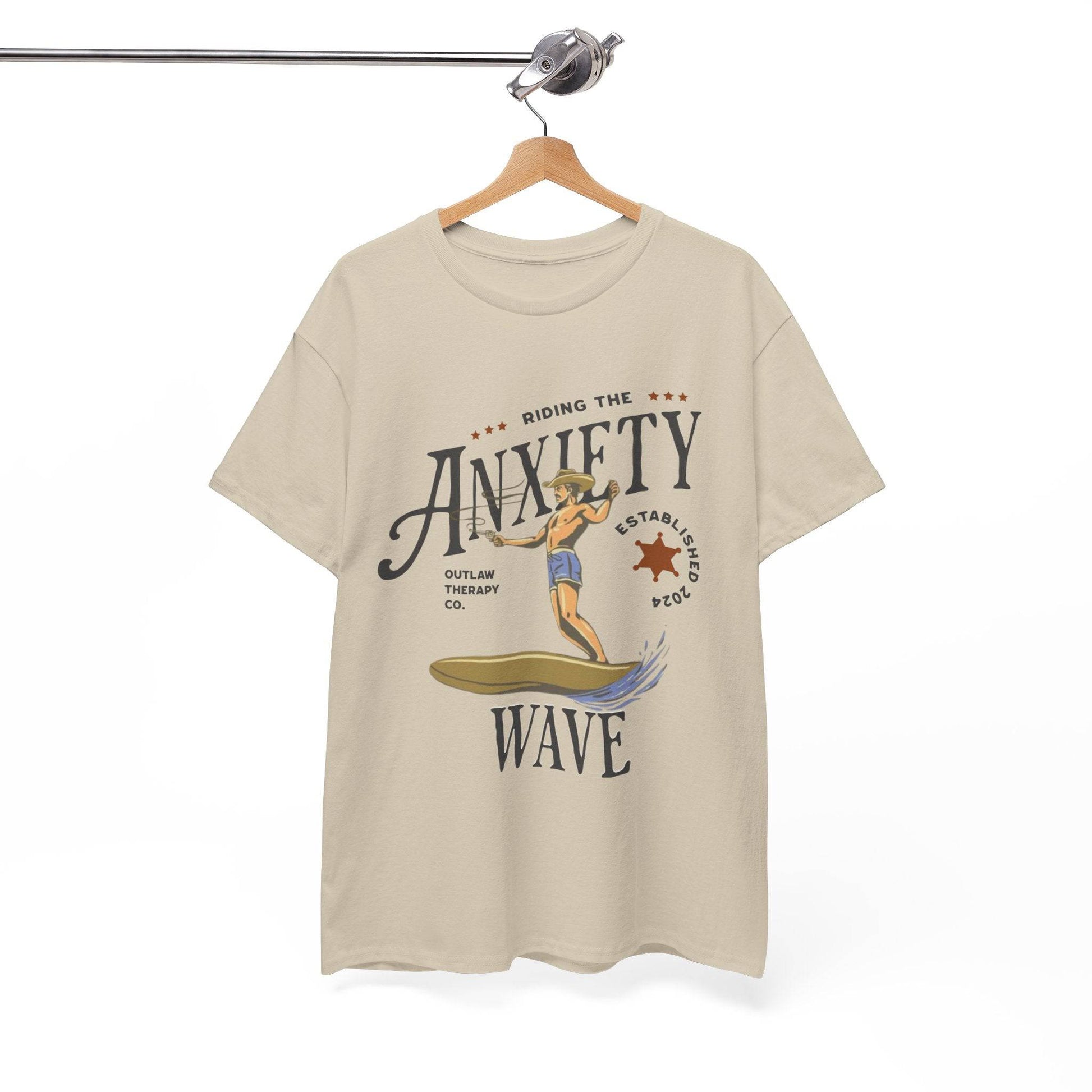 Riding the Anxiety Wave Unisex Heavy Cotton Tee - Relaxed Fit Stress Relief Shirt - Its Fine, I Am Fine