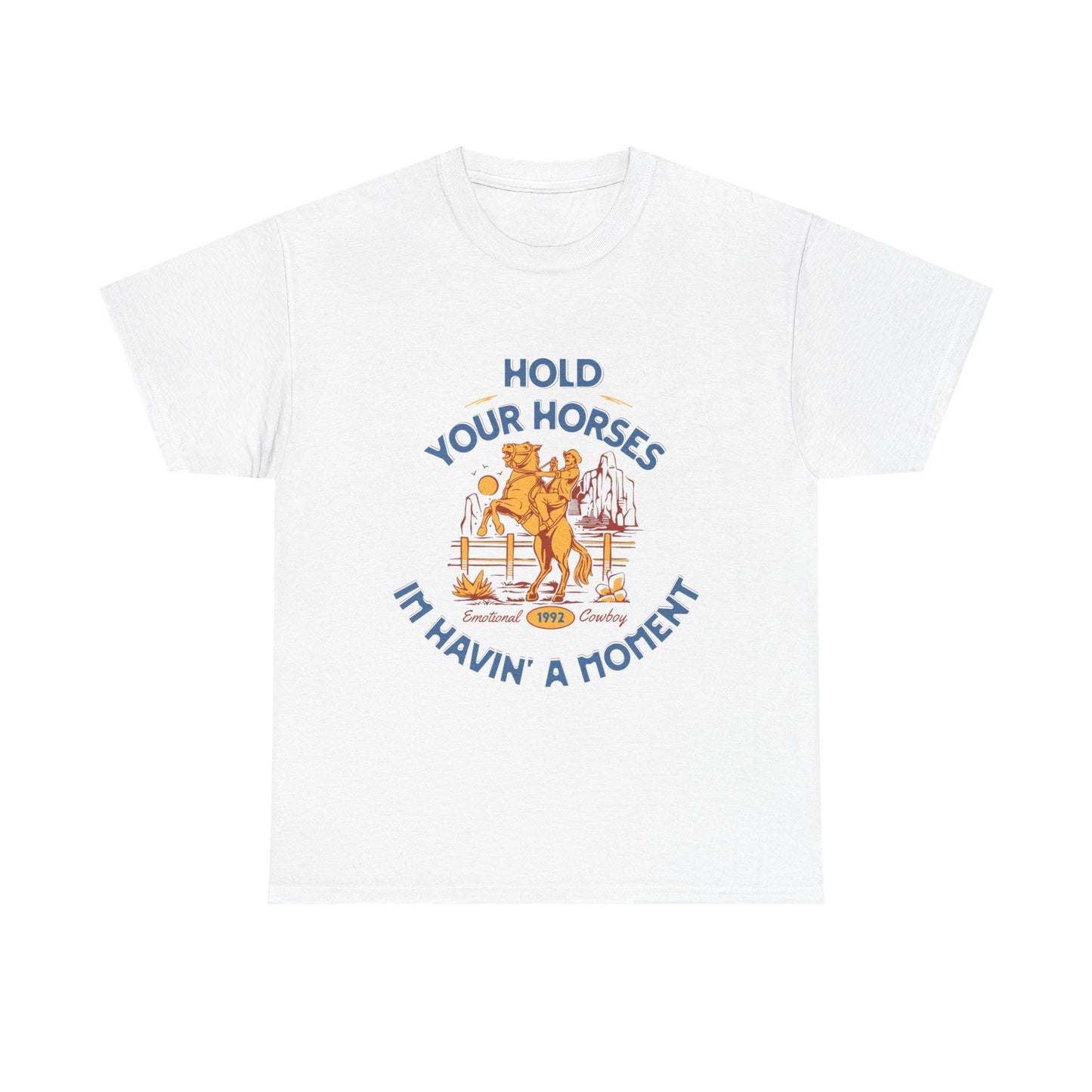 Hold Your Horses Vintage Western Tee – Funny Cowboy Graphic Shirt, Unisex Heavy Cotton