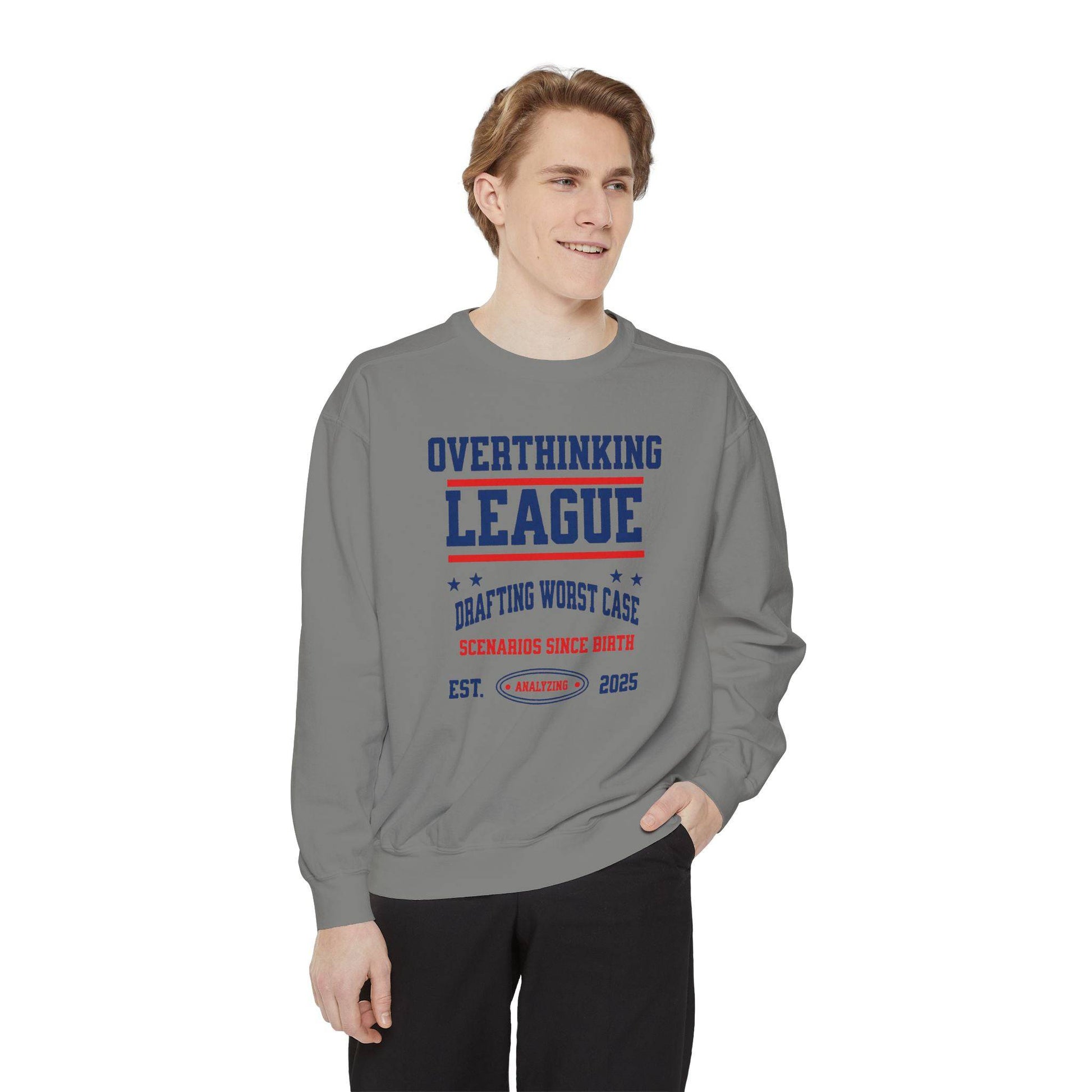 Unisex Overthinking League Sweatshirt – Overanalyzing Since 2025 - Its Fine, I Am Fine