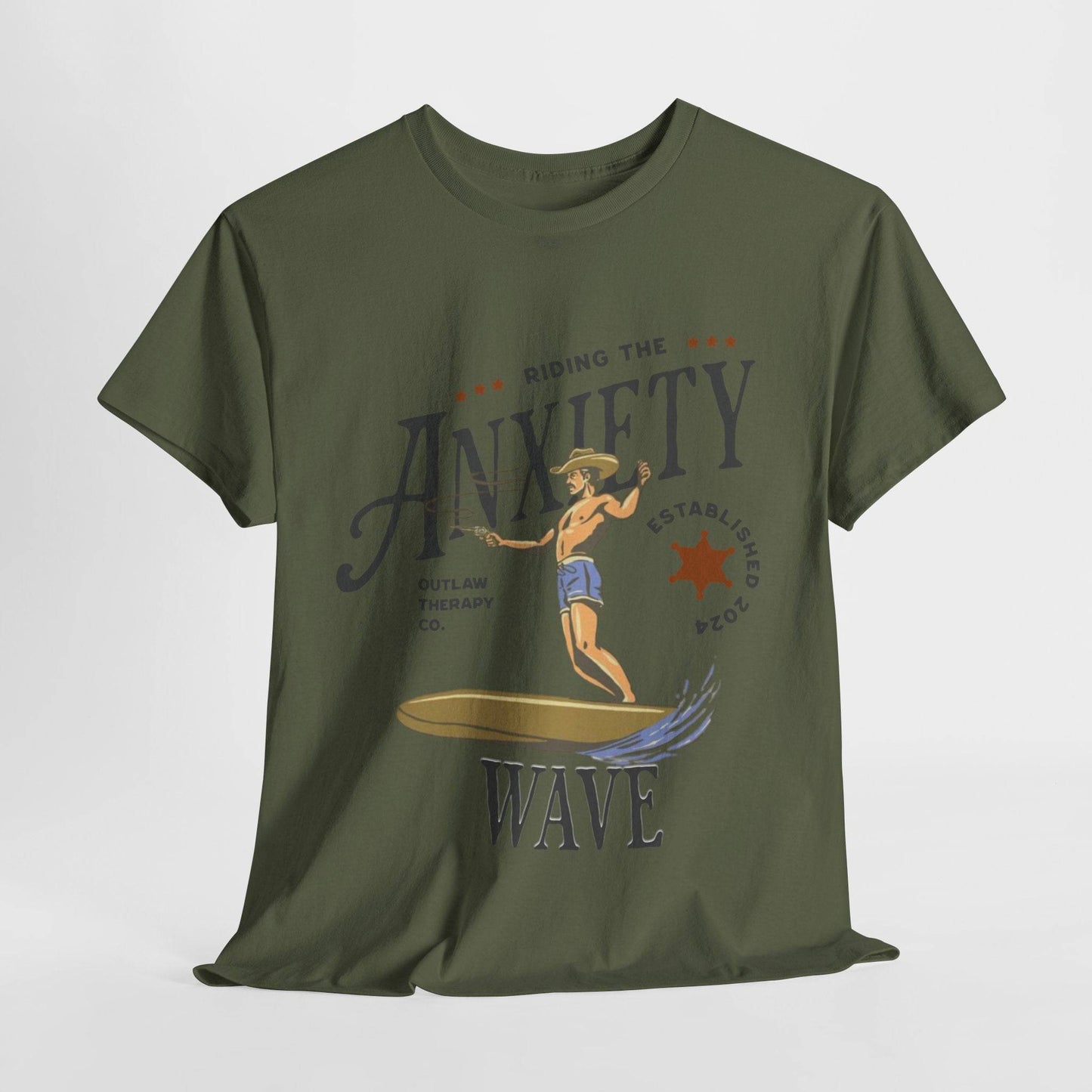 Riding the Anxiety Wave Unisex Heavy Cotton Tee - Relaxed Fit Stress Relief Shirt - Its Fine, I Am Fine
