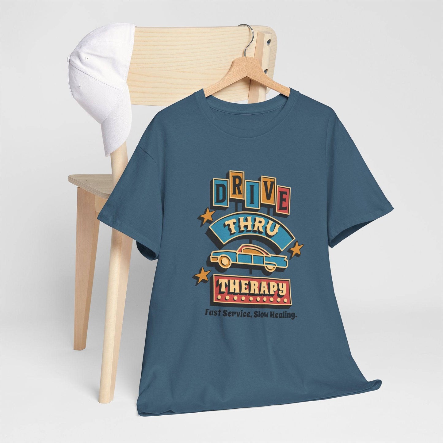 Drive Thru Therapy Unisex Heavy Cotton Tee - Fast Service, Slow Healing - Its Fine, I Am Fine