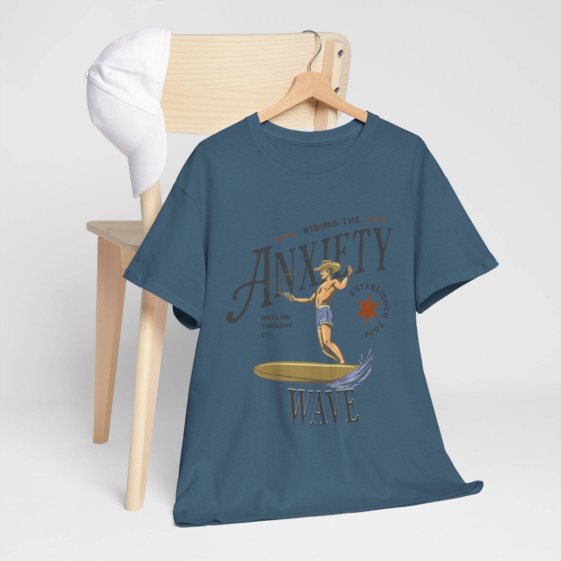 Riding the Anxiety Wave Unisex Heavy Cotton Tee - Relaxed Fit Stress Relief Shirt - Its Fine, I Am Fine