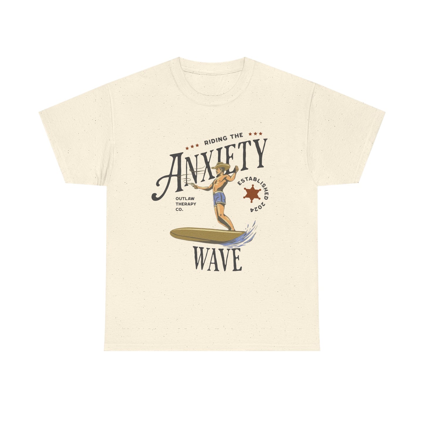 Riding the Anxiety Wave Unisex Heavy Cotton Tee - Relaxed Fit Stress Relief Shirt