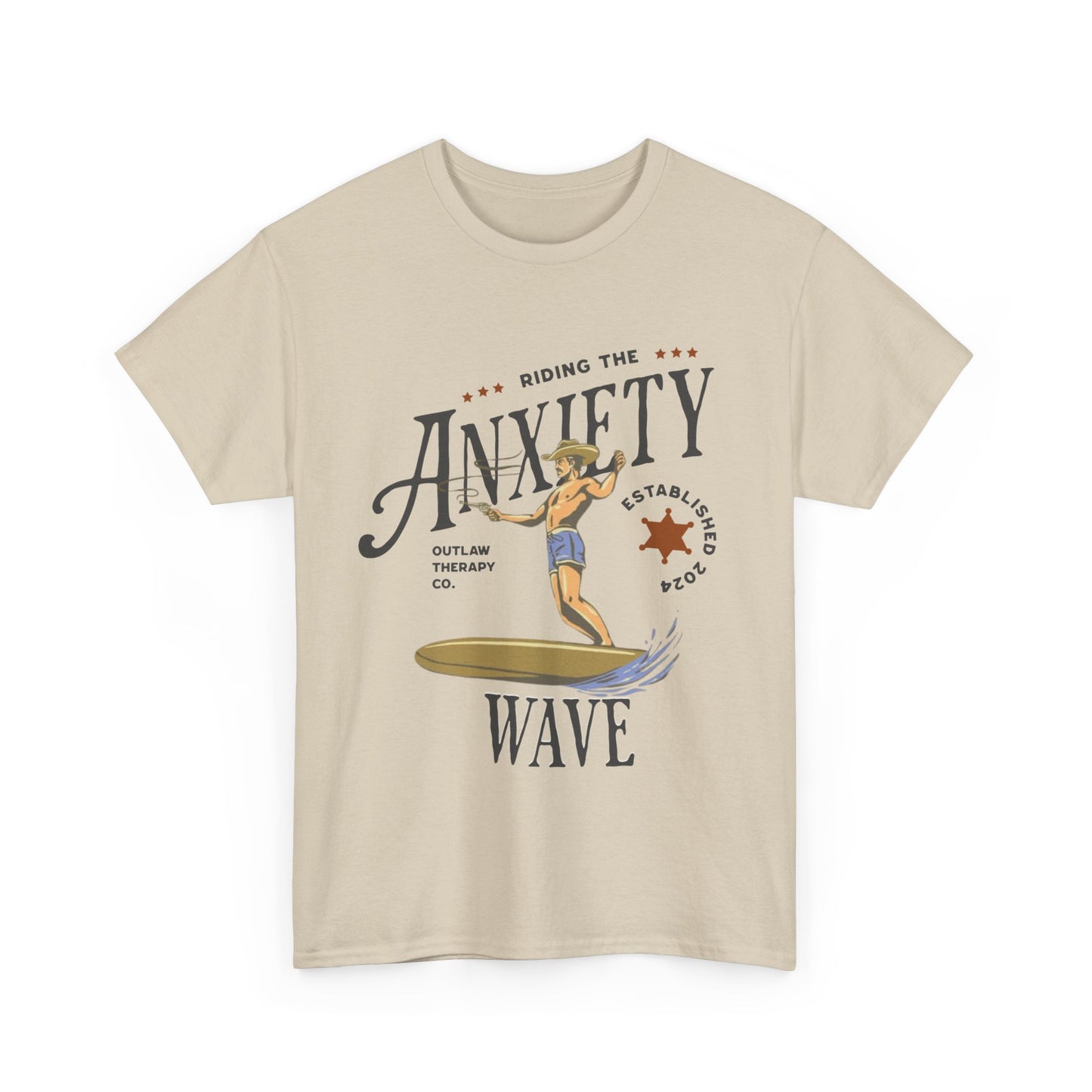 Riding the Anxiety Wave Unisex Heavy Cotton Tee - Relaxed Fit Stress Relief Shirt