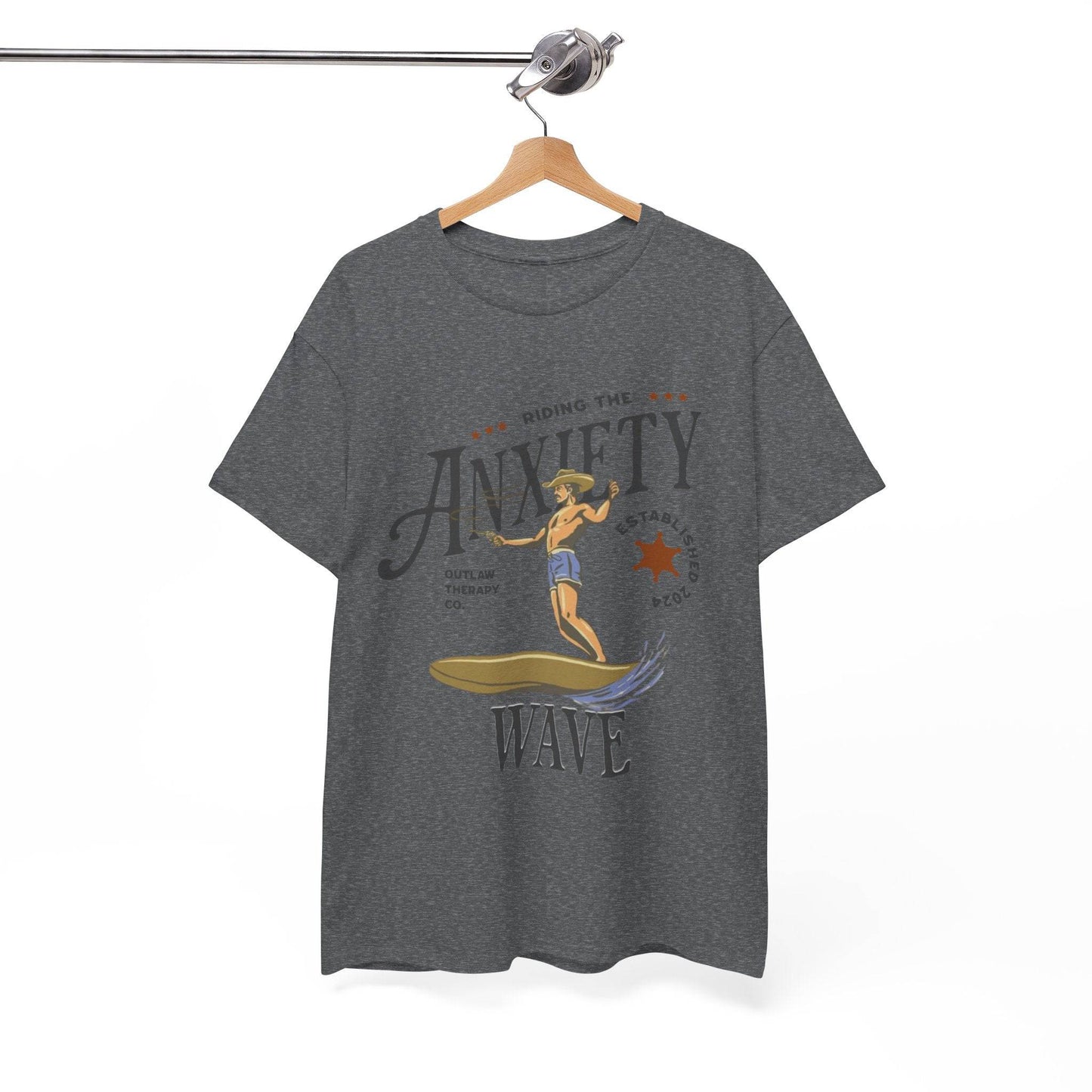 Riding the Anxiety Wave Unisex Heavy Cotton Tee - Relaxed Fit Stress Relief Shirt - Its Fine, I Am Fine