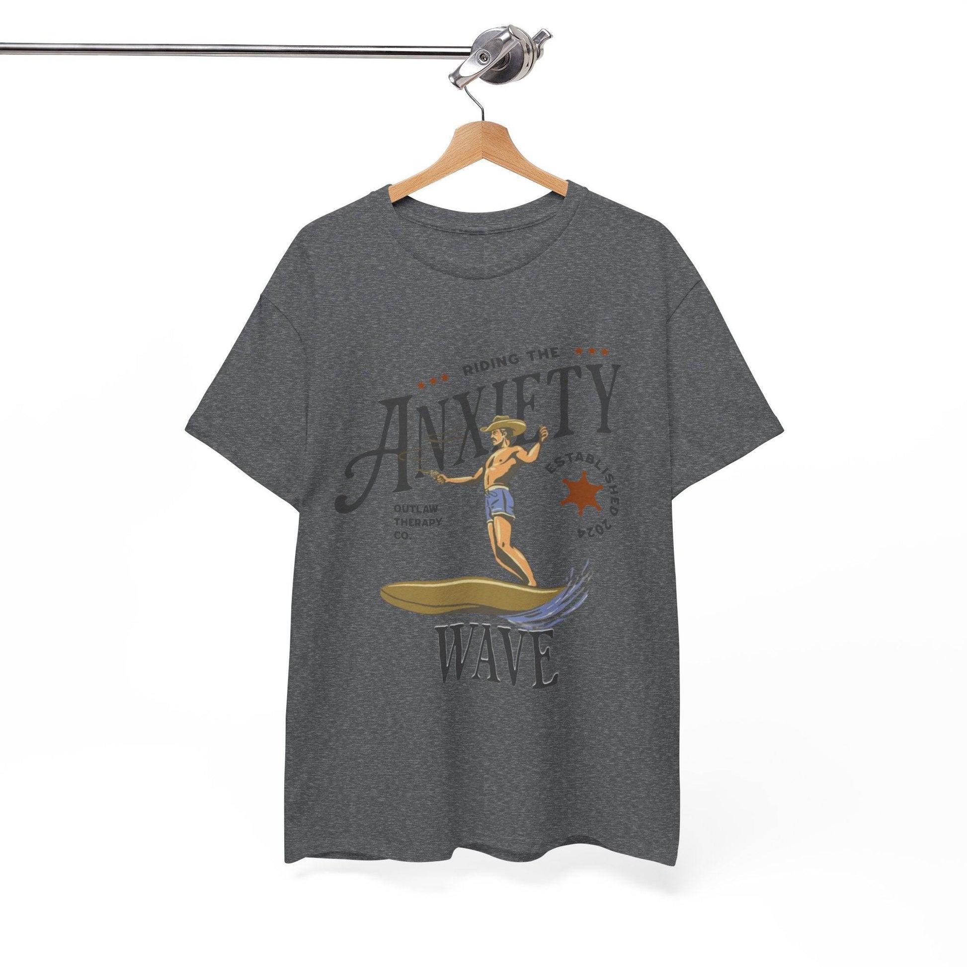 Riding the Anxiety Wave Unisex Heavy Cotton Tee - Relaxed Fit Stress Relief Shirt - Its Fine, I Am Fine