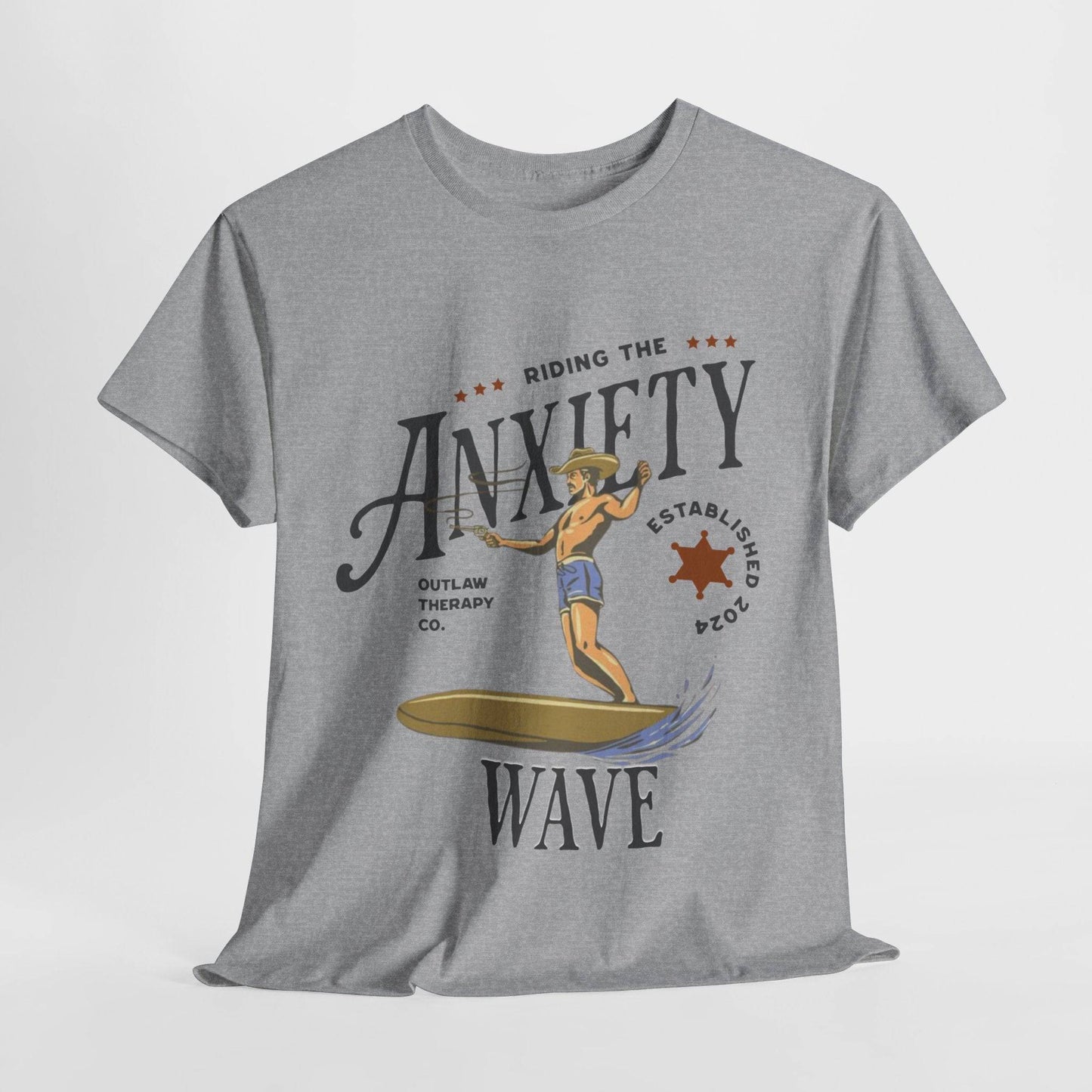 Riding the Anxiety Wave Unisex Heavy Cotton Tee - Relaxed Fit Stress Relief Shirt - Its Fine, I Am Fine