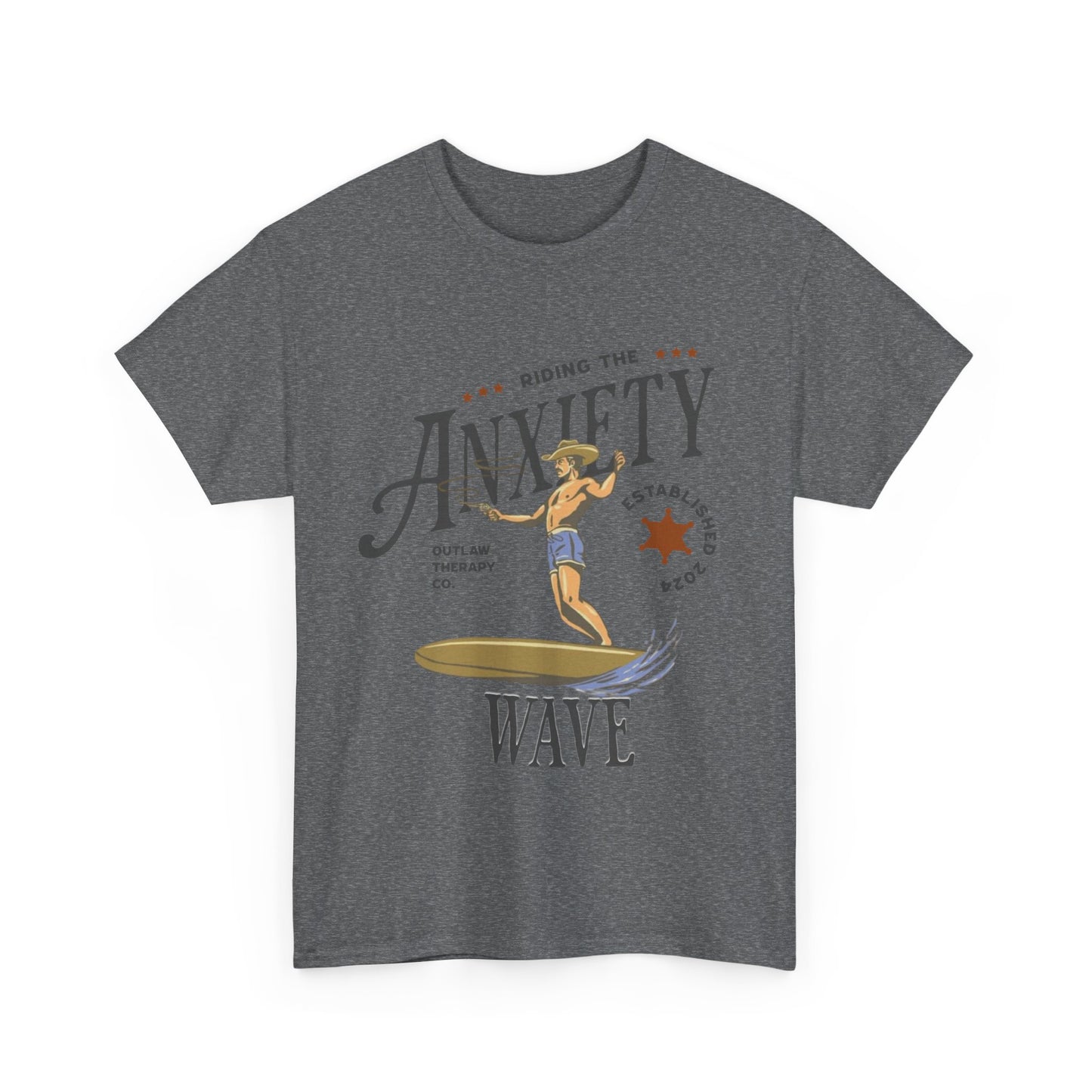 Riding the Anxiety Wave Unisex Heavy Cotton Tee - Relaxed Fit Stress Relief Shirt