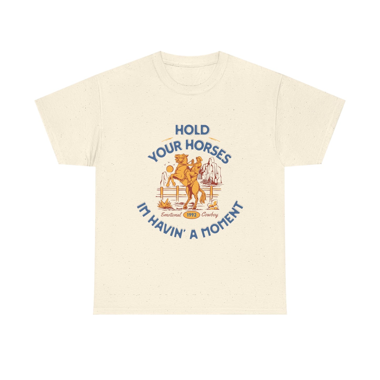 Hold Your Horses Vintage Western Tee – Funny Cowboy Graphic Shirt, Unisex Heavy Cotton