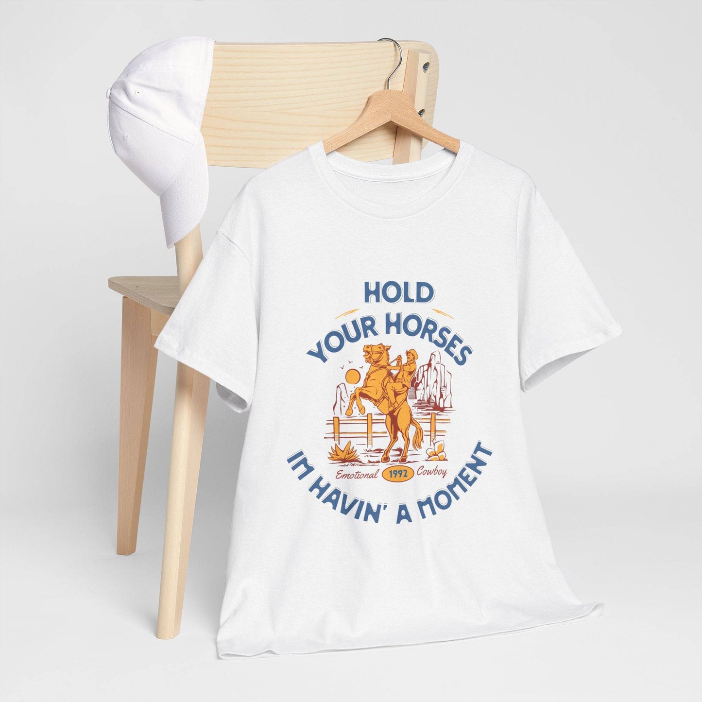 Hold Your Horses Vintage Western Tee – Funny Cowboy Graphic Shirt, Unisex Heavy Cotton - Its Fine, I Am Fine