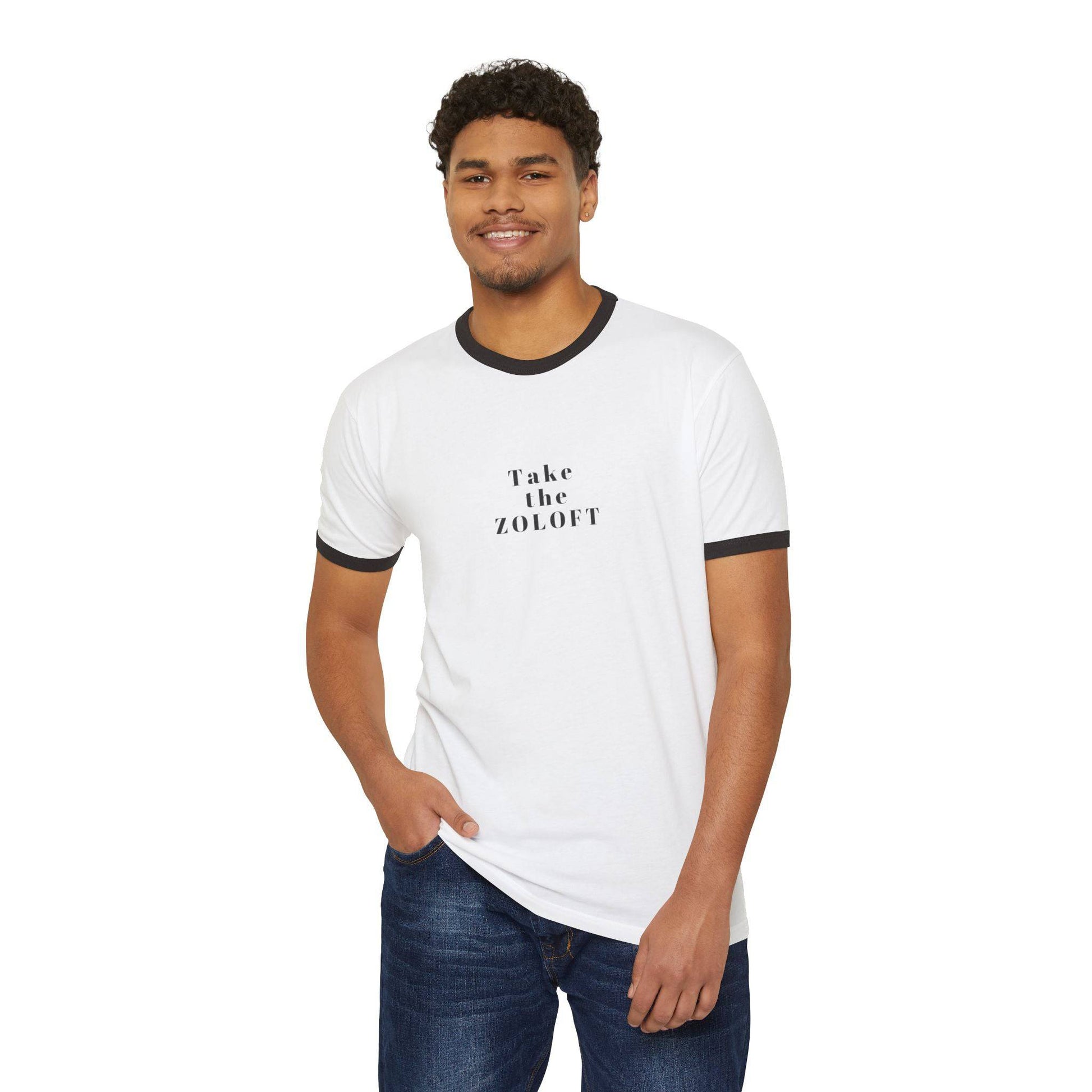 ZOLOFT Unisex Ringer T-Shirt - Retro Style Tee, Mental Health Awareness Gift, Casual Wear - Its Fine, I Am Fine